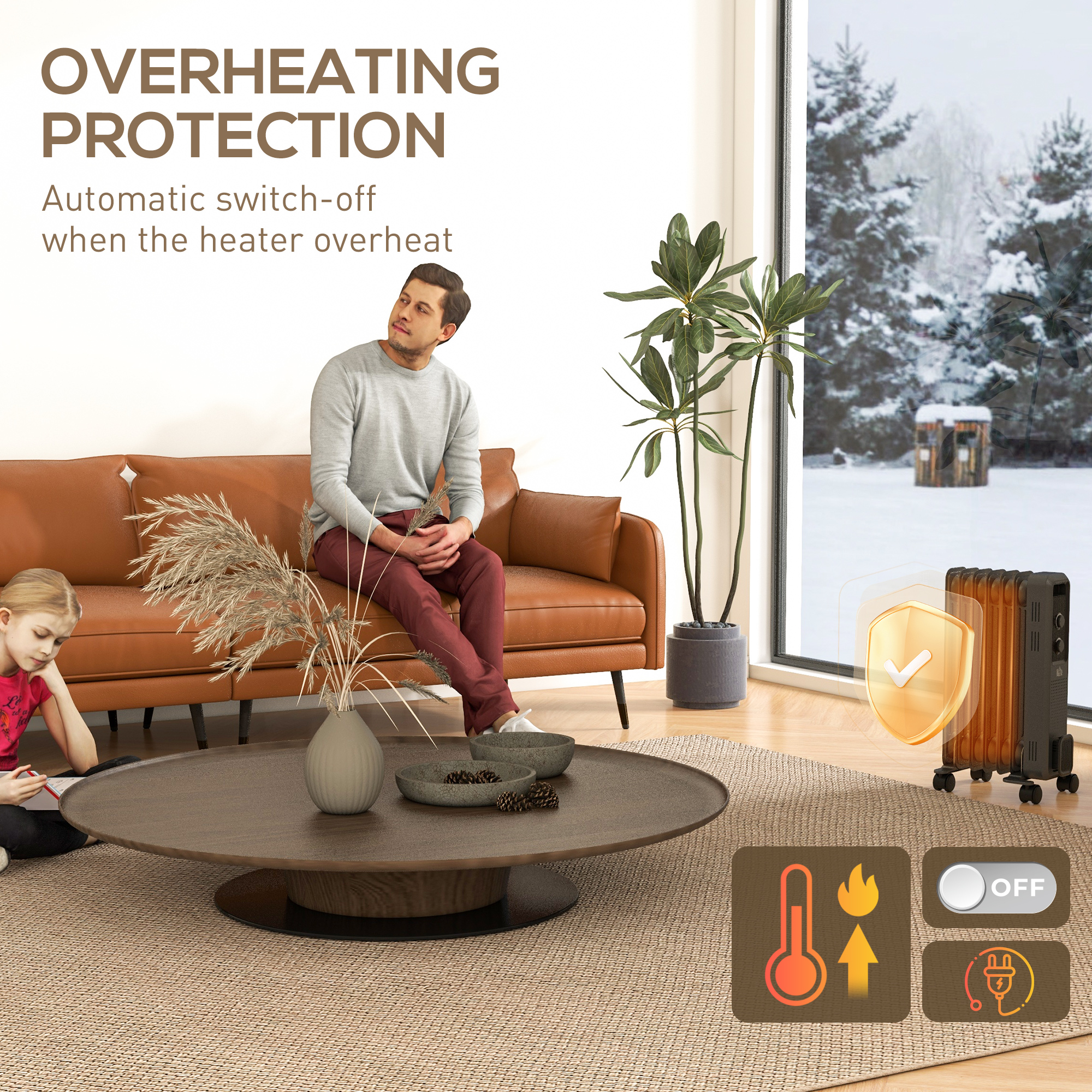 1500W Oil Filled Radiator, Portable Electric Heater With 3 Heat Settings — image 3