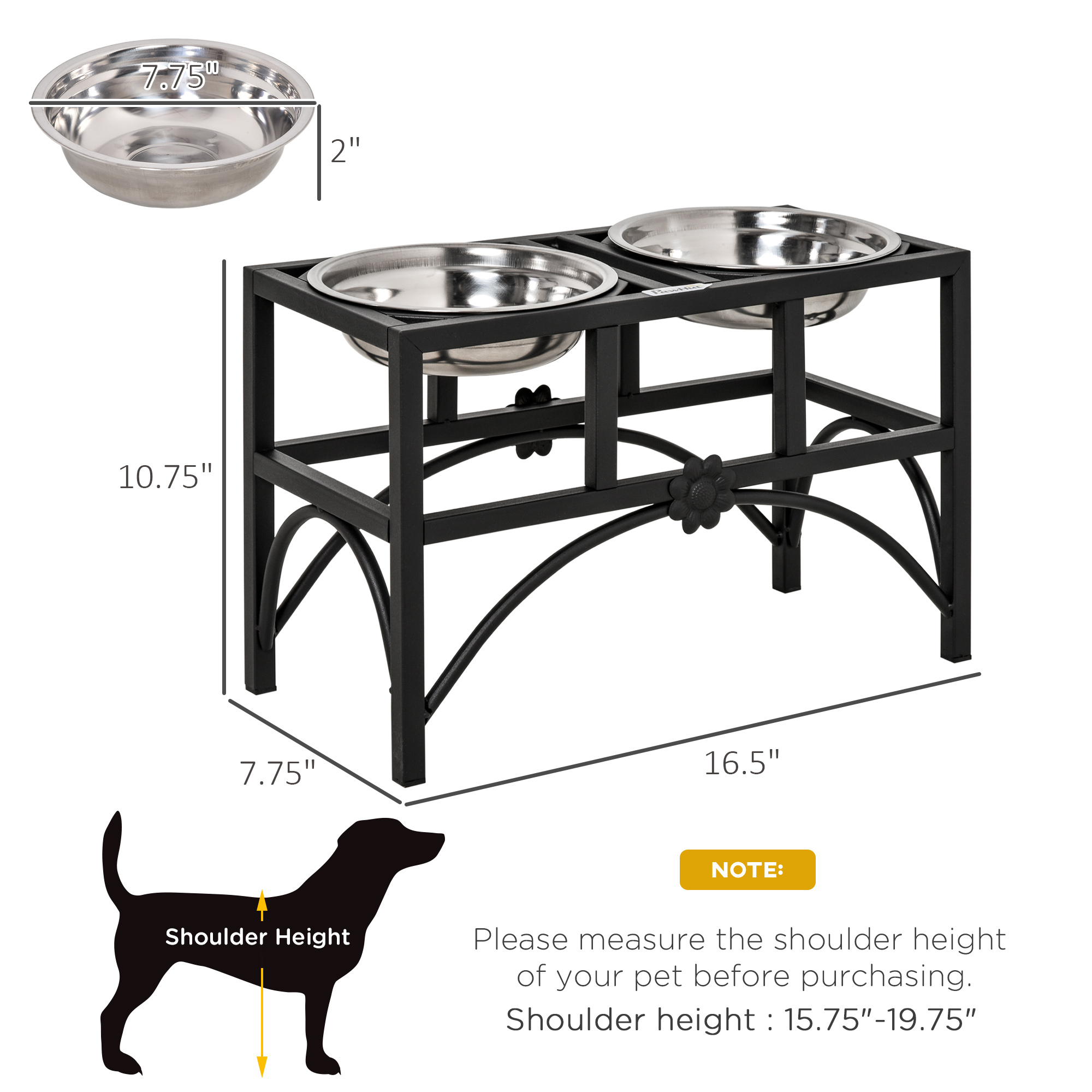  17" Double Stainless Steel Heavy Duty Dog Food Bowl Elevated Pet Feeding Station