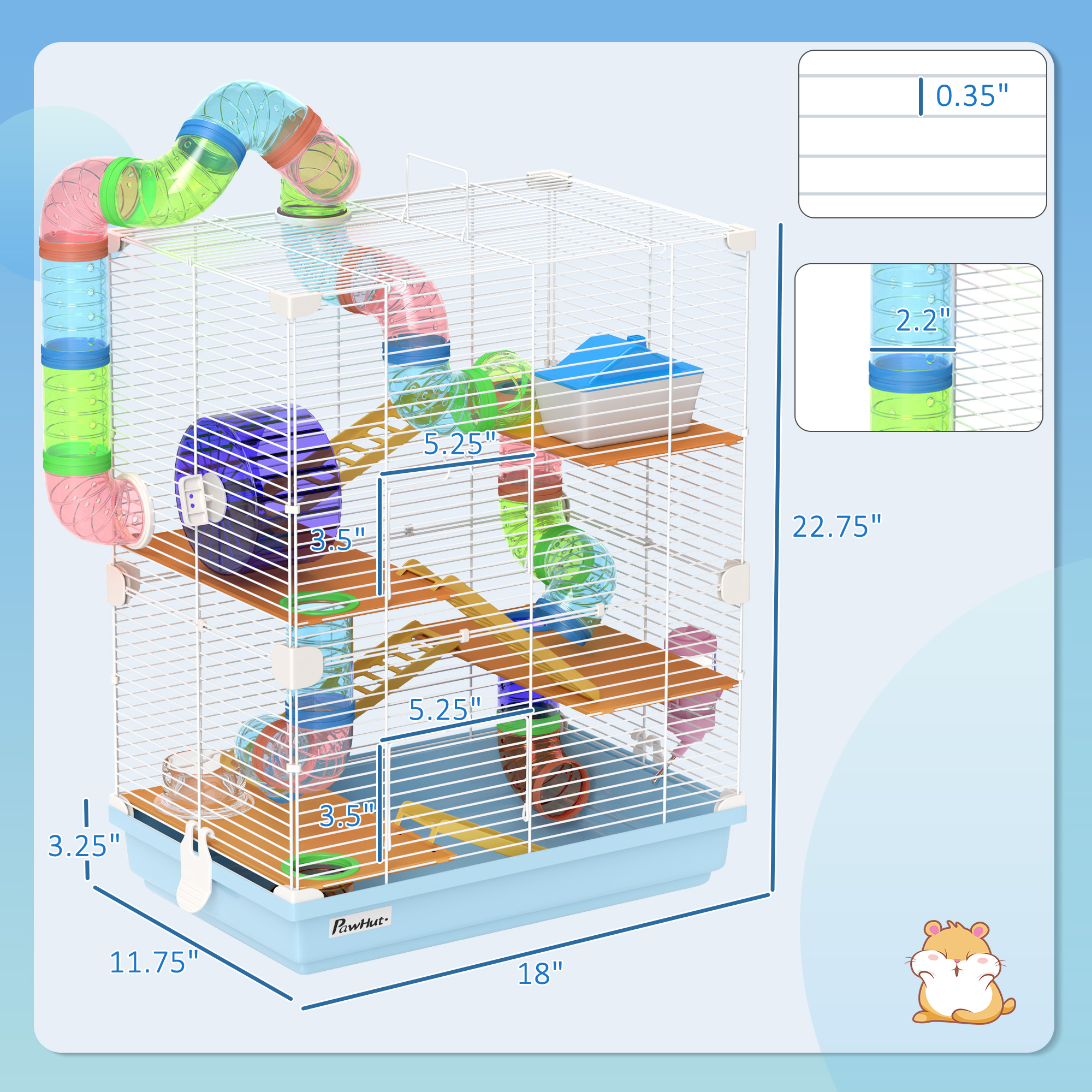  5 Tiers Hamster Cage Portable Animal Travel Carrier w/ Exercise Wheels Tube, Light Blue