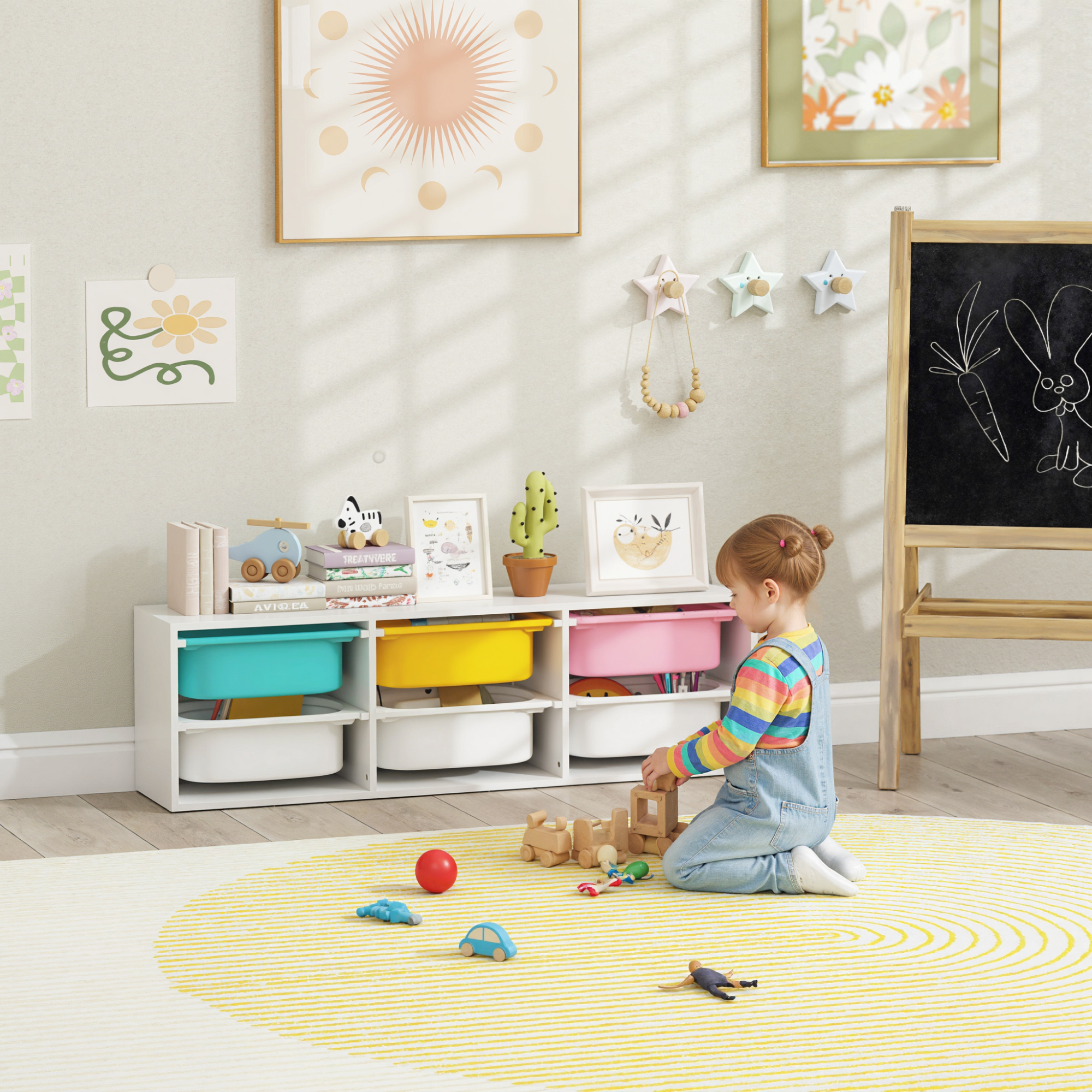 Low Height 2 Tiers Storage Organiser, Kids Toy Unit With 6 Removable Bins — image 5