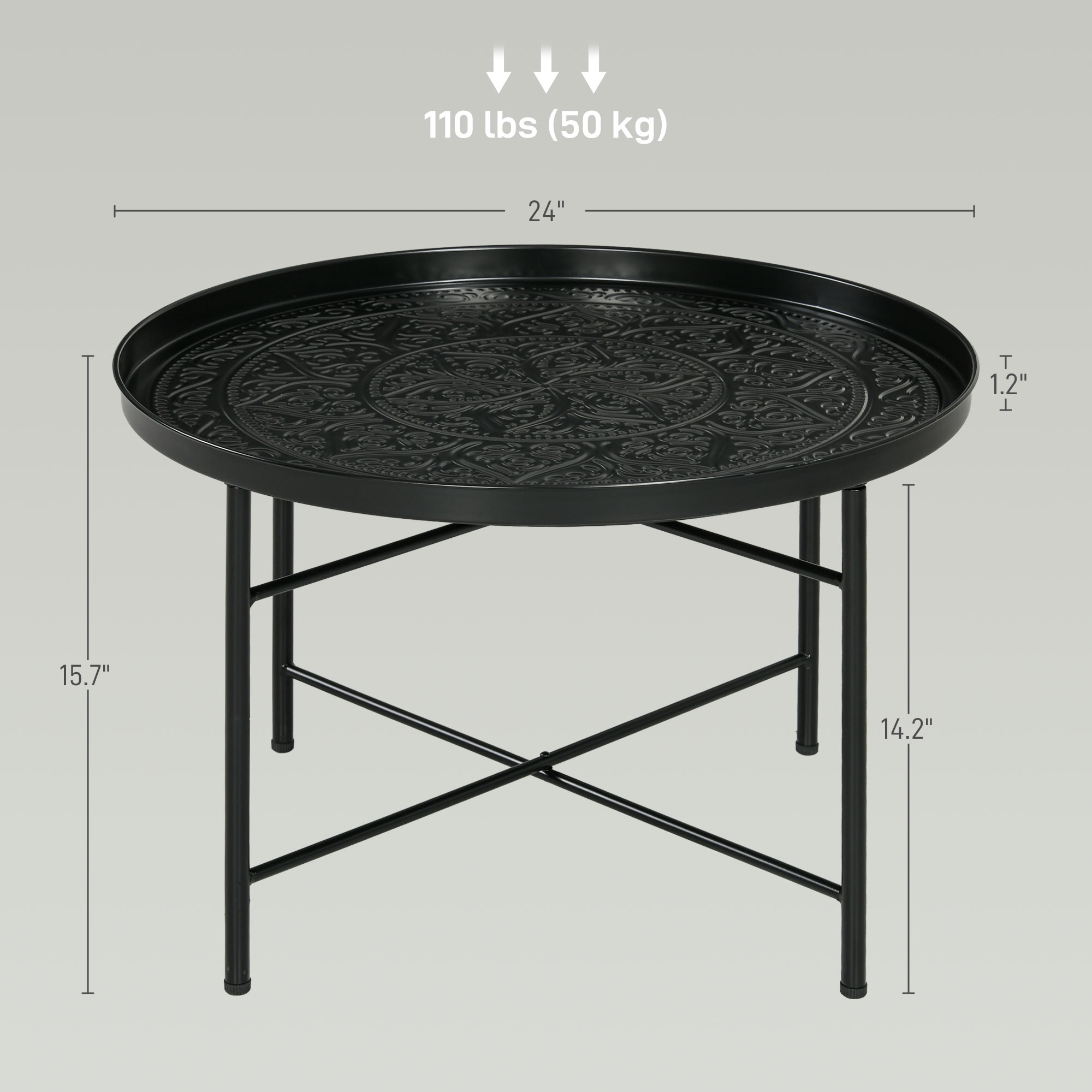 Coffee Table for Living Room, 24" Round Center Table with Hammered Tray Top and Metal Frame for Bedroom… image 2