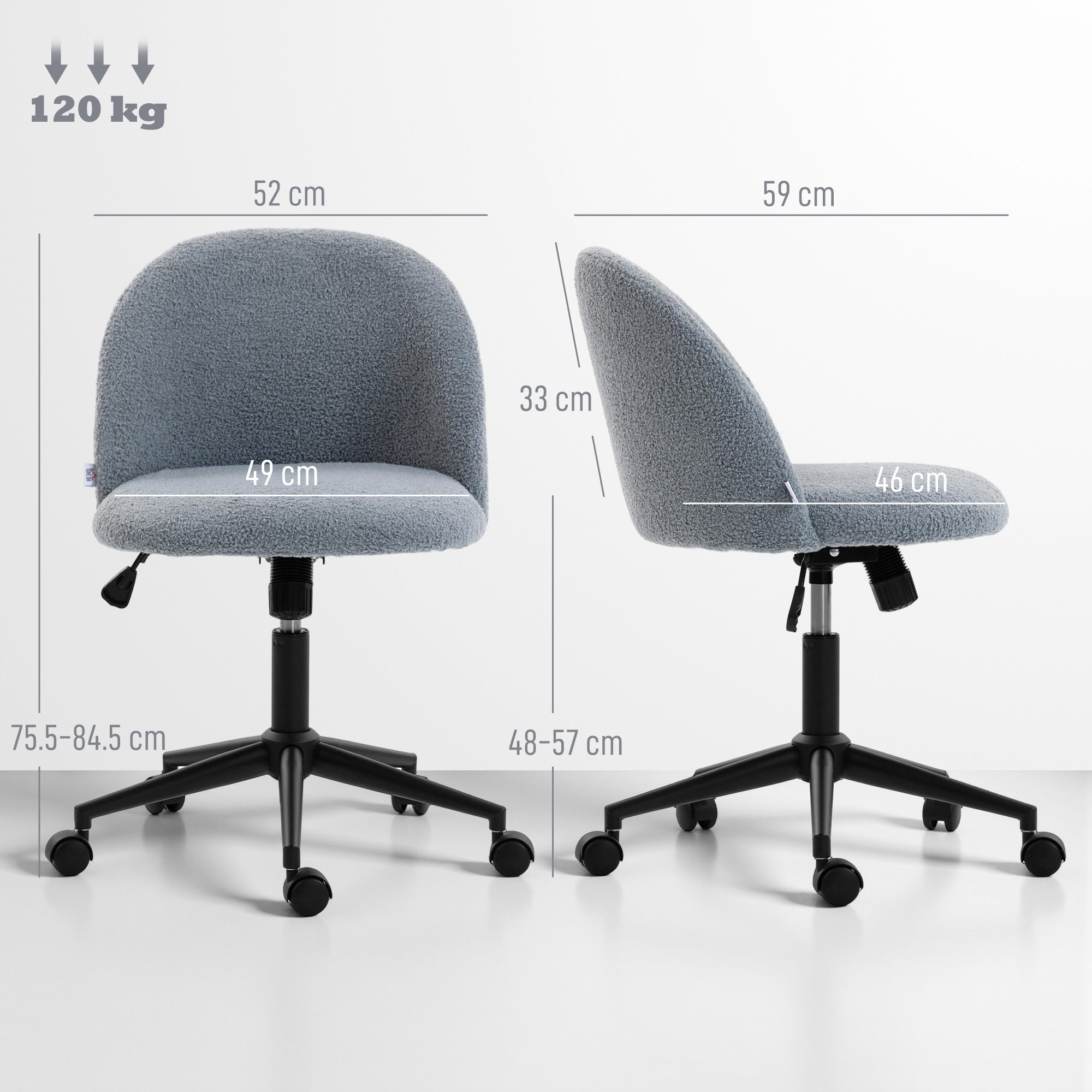 Teddy Fleece Office Chair With Wheels - Grey — image 3