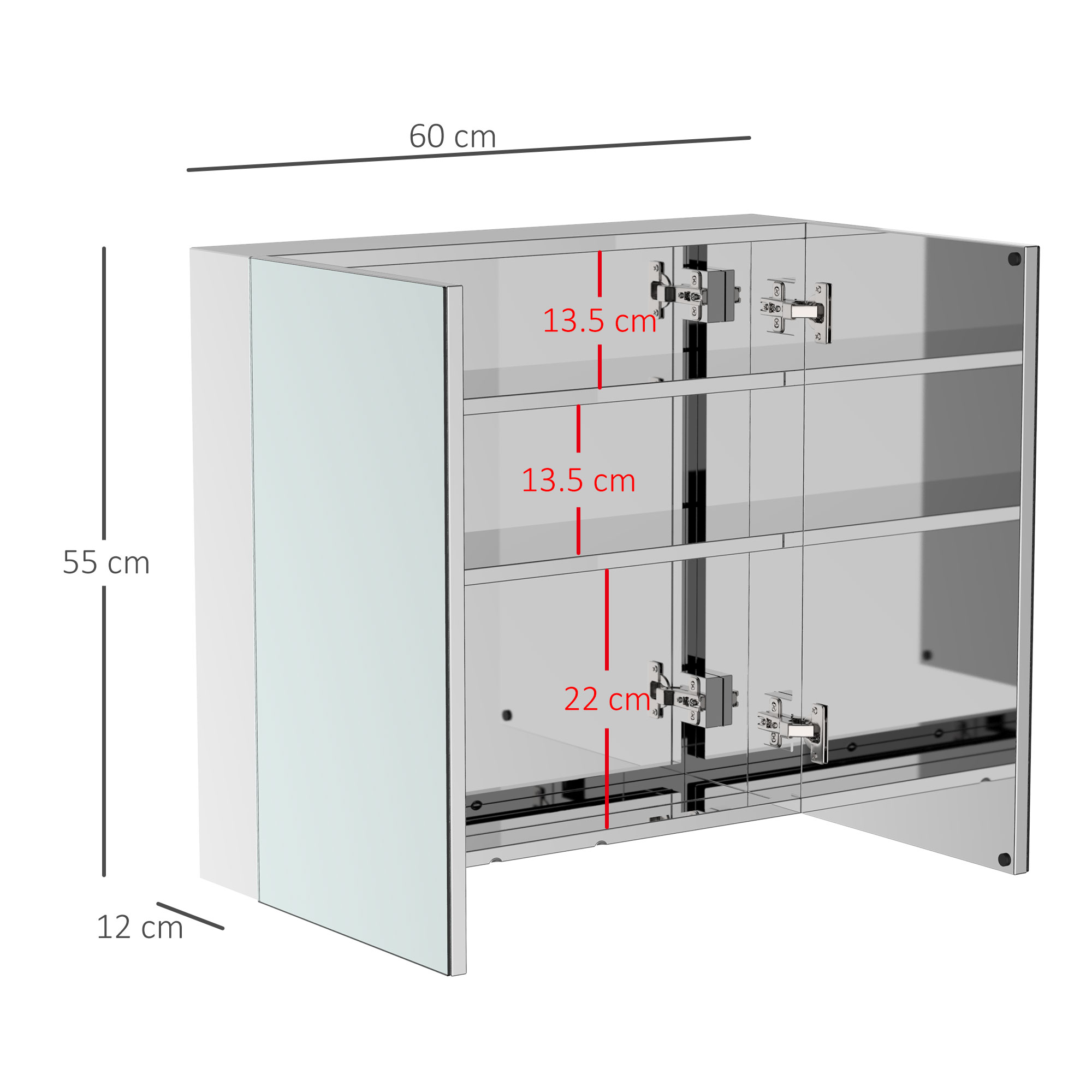 Bathroom Mirror Cabinet, Stainless Steel Wall Mounted Storage With Double — image 4