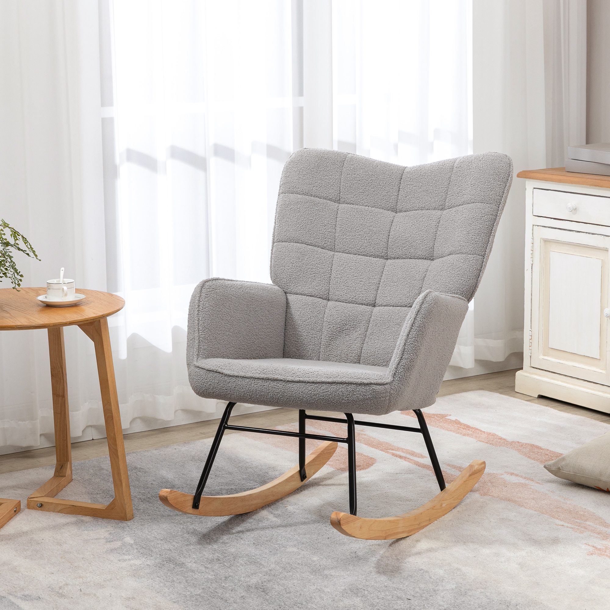 Berber Fleece Nursery Glider Rocker For Nursing, Wingback Rocking Chair Living — image 2