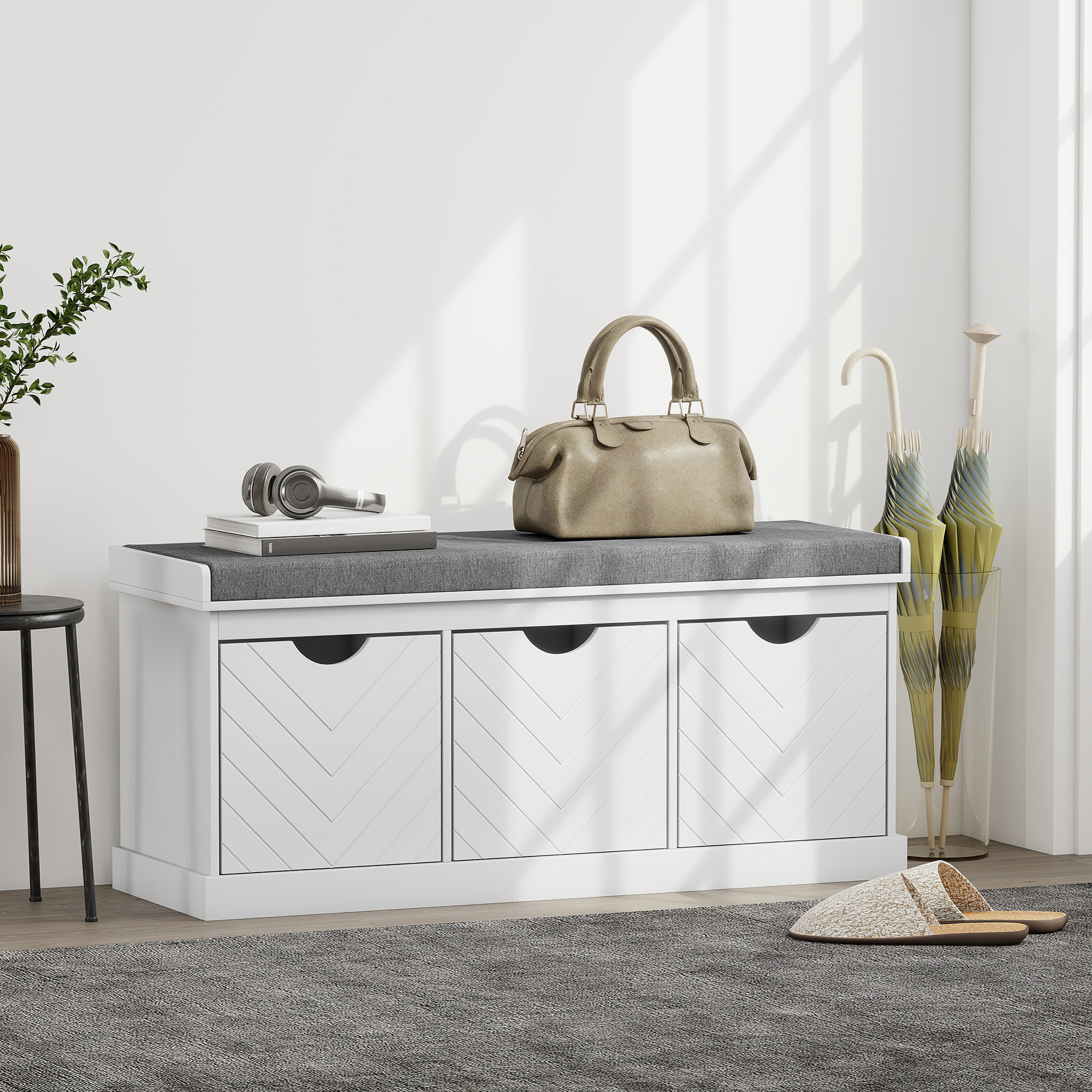 Three-Drawer Shoe Bench, With Seat - White — image 4