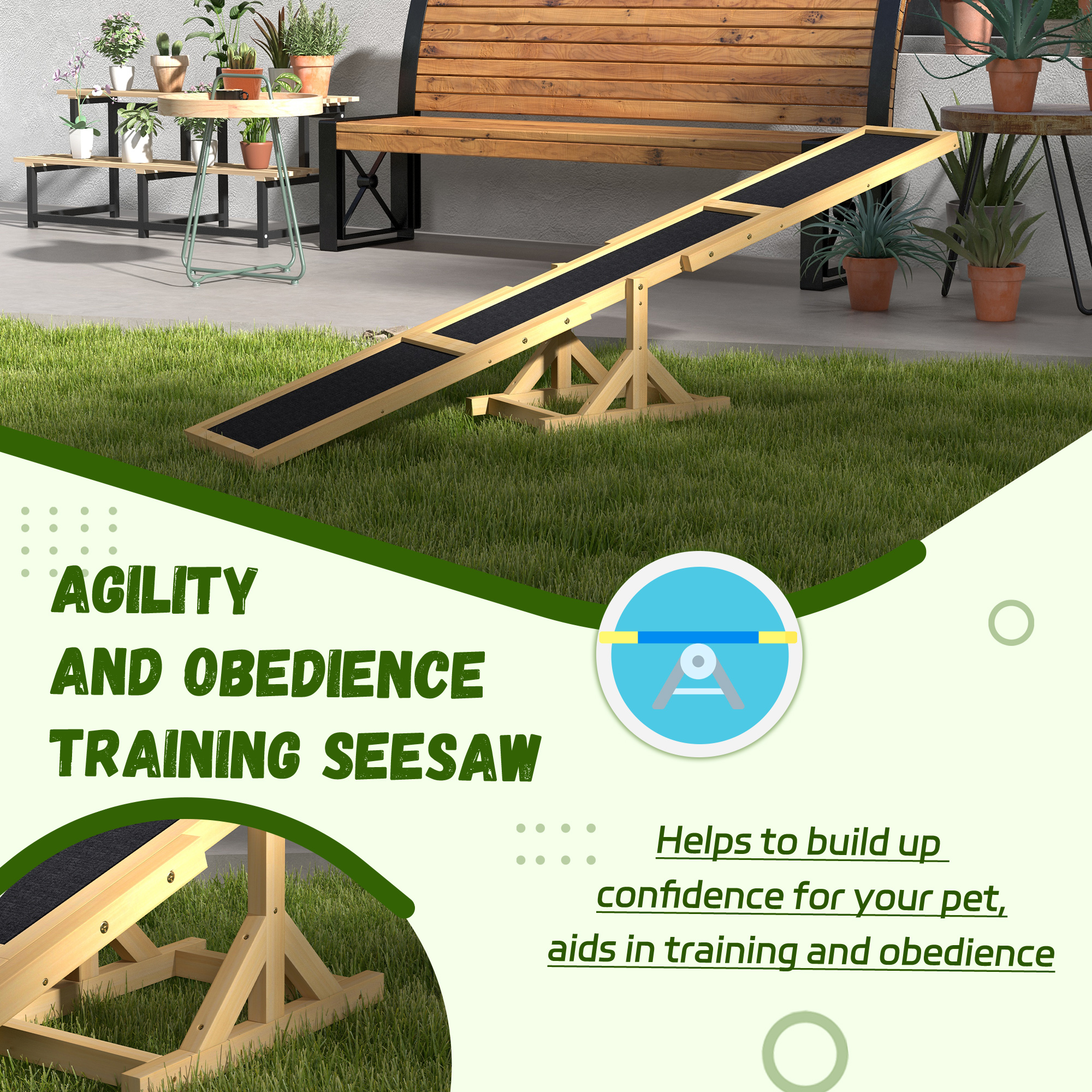  Wooden Dog Agility Seesaw for Training and Exercise, Yellow