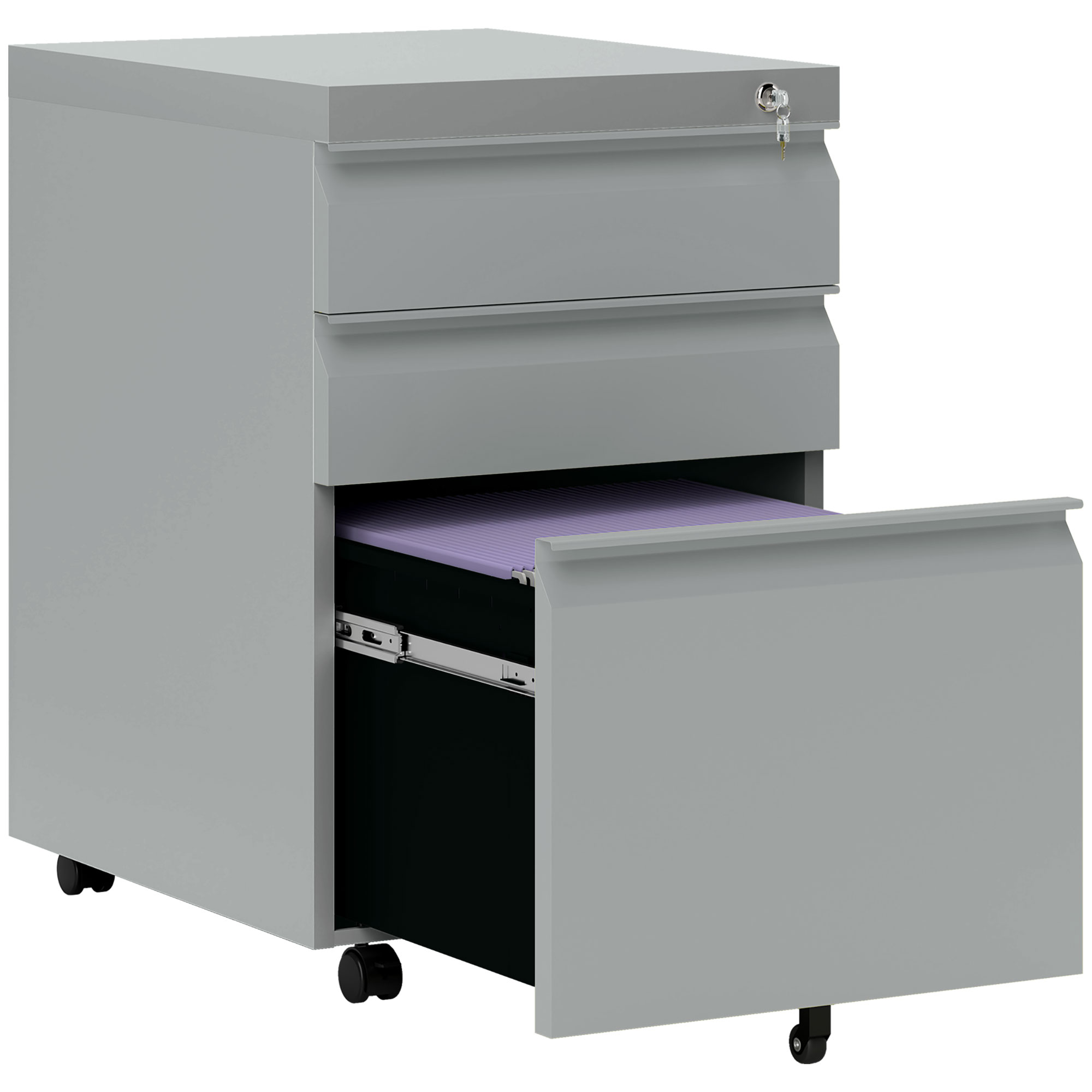 Vinsetto 3 Drawer Filling Cabinet, Mobile Metal File With Anti-tilt Design — image 3