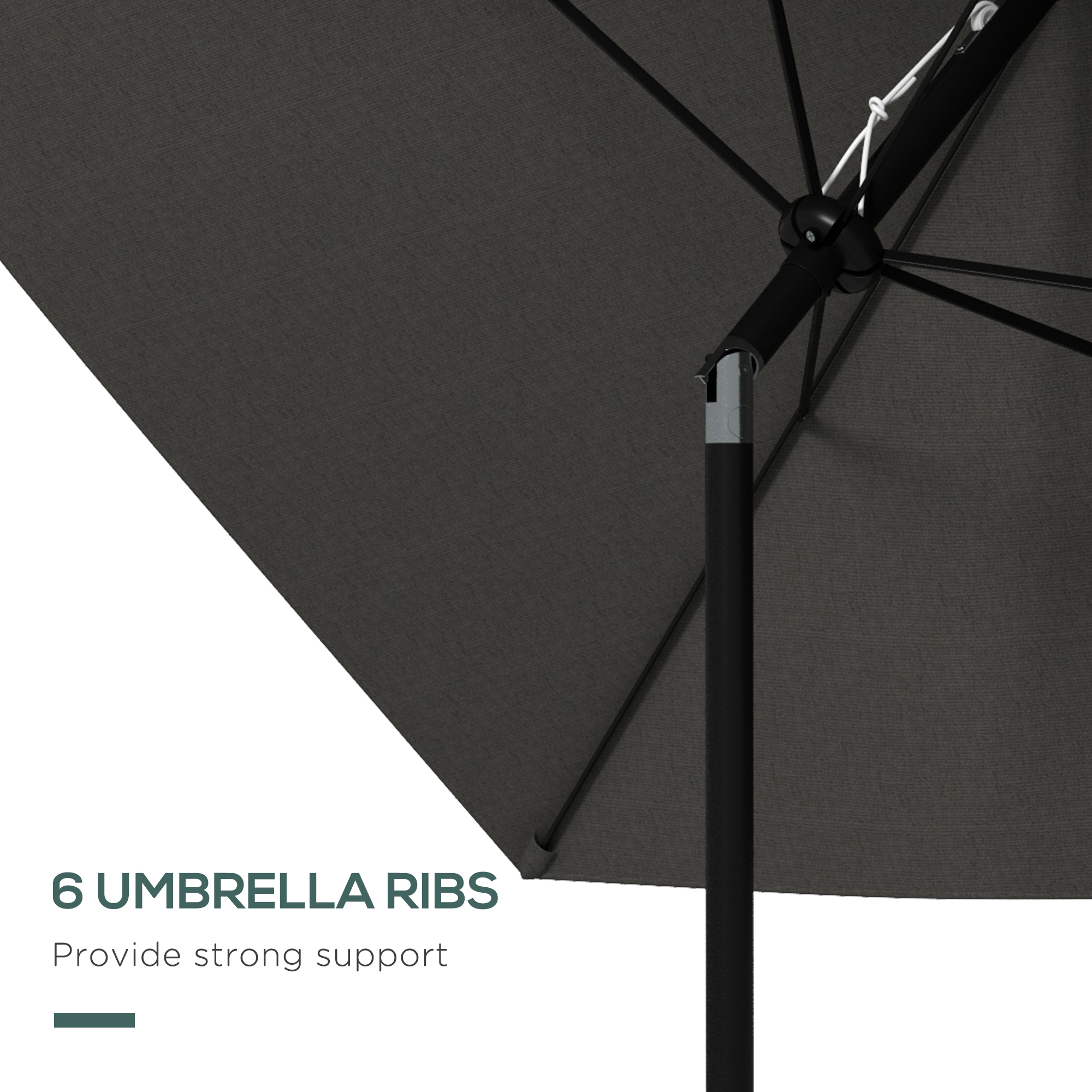 6.5' x 10' Rectangular Outdoor Patio Table Market Umbrella with Crank and Push Button Tilt, Dark Gray - Image 4