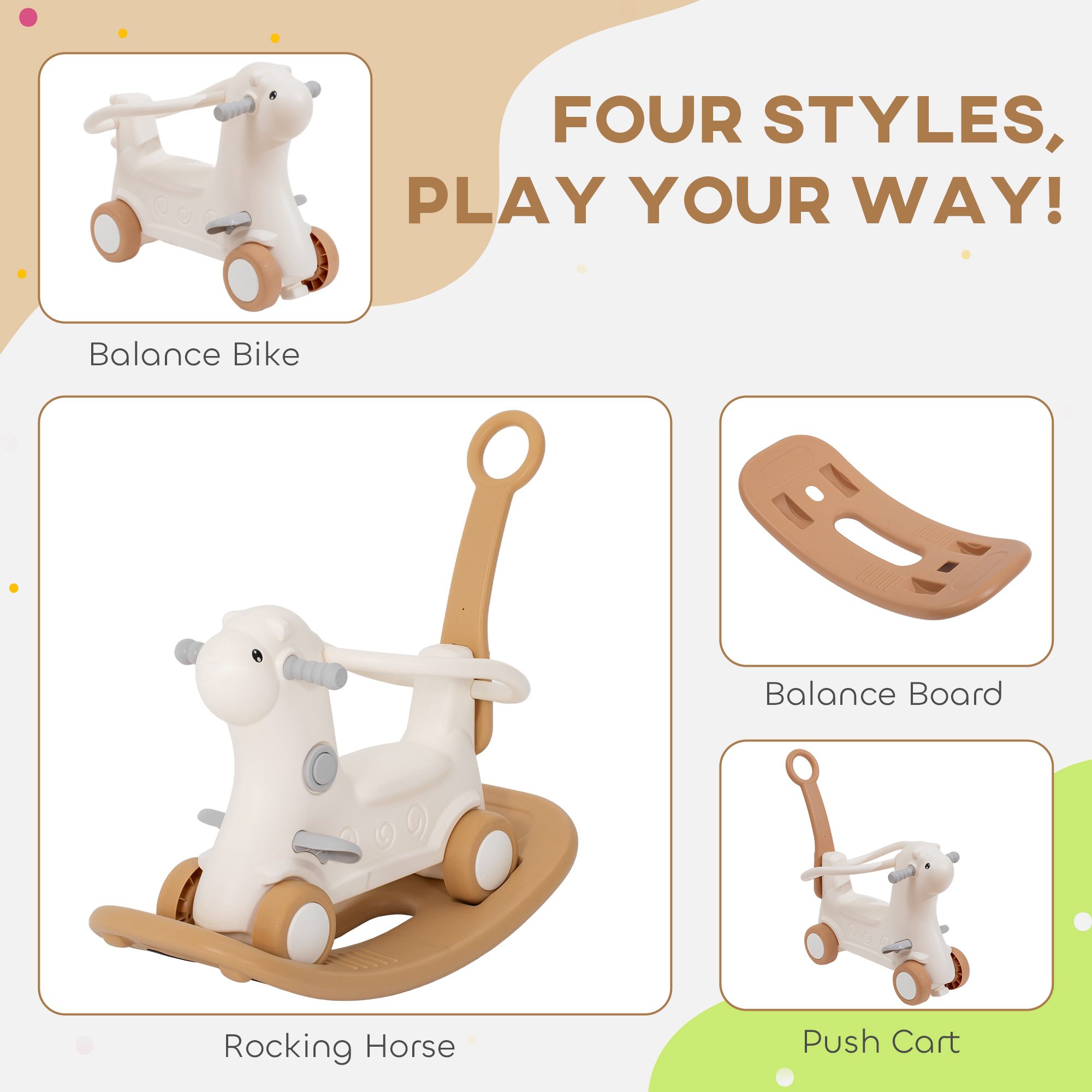 4-in-1 Toddler Rocking Horse & Balance Board – Convertible Ride-On Toy with Push Handle for Active Play