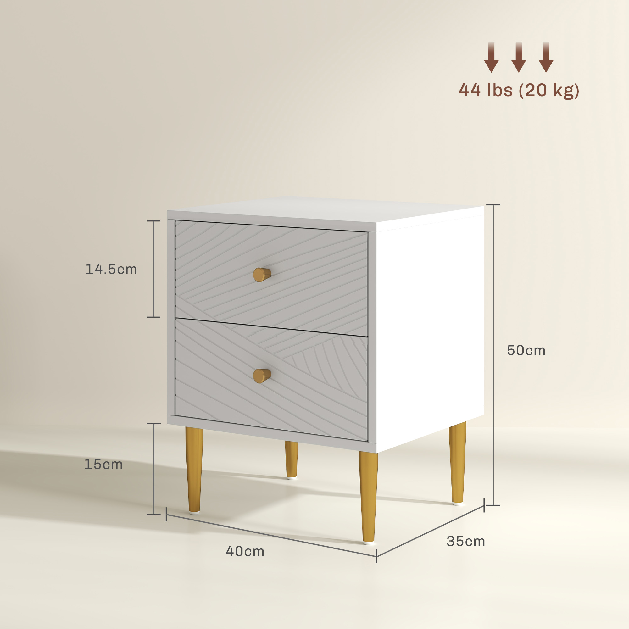Elegant Two-Drawer Bedside Table - White Gold-Tone — image 3