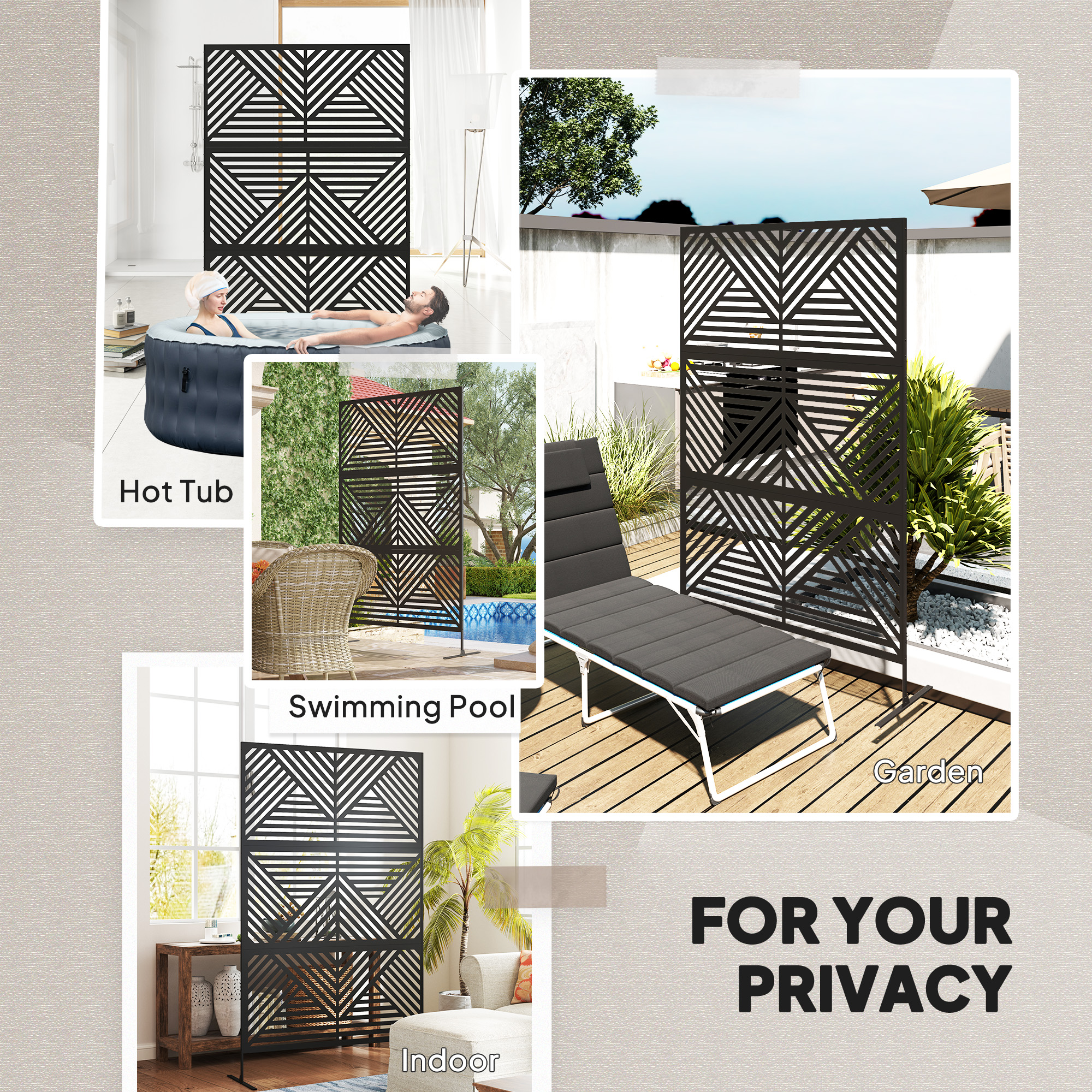 Decorative Privacy Fence Screen, Metal Outdoor Privacy Screen Climbing Plant Trellis with Stand, Rhombus Black