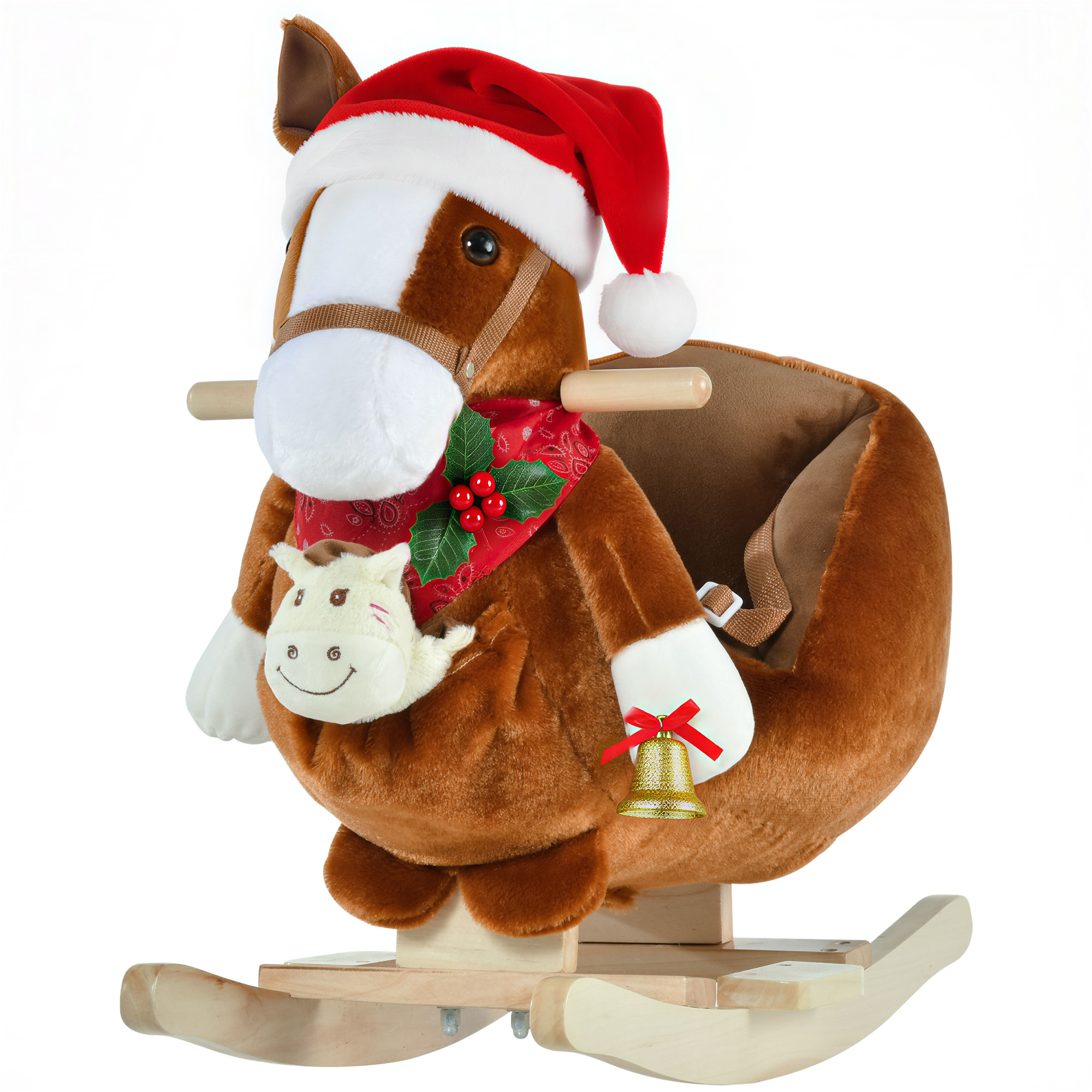 Kids Ride-On Rocking Horse Toy, Rocker with Lullaby Song, Hand Puppets & Soft Plush Fabric for Children…