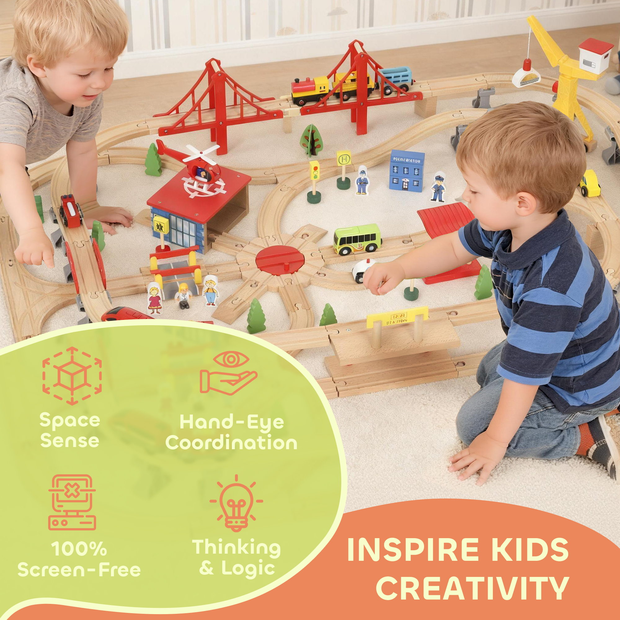 133-Piece Wooden Train Set, Toy With Crane, Storage Box, For Kids Ages3 — image 2