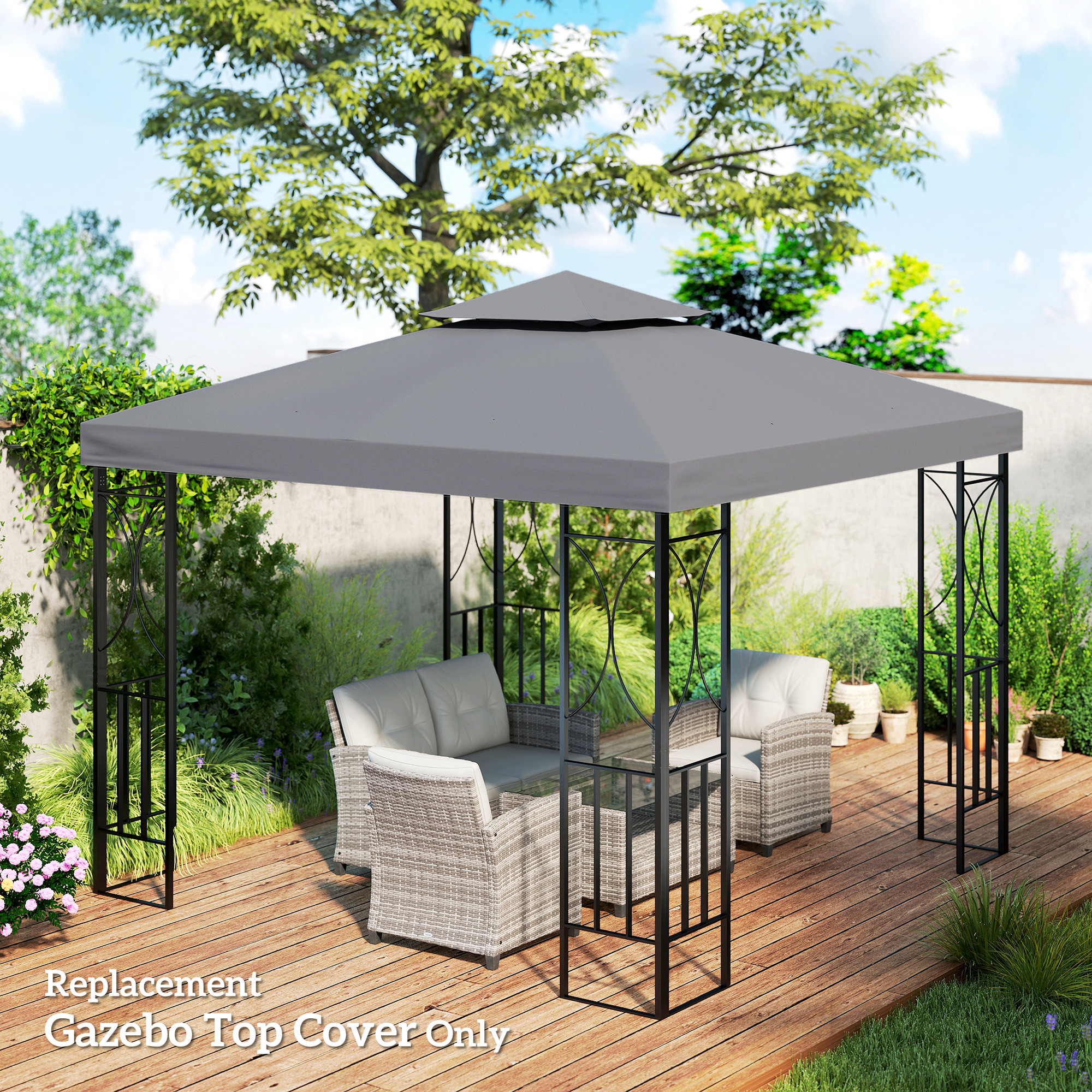 Gazebo Replacement Canopy for Model 01 -0153, 2-Tier Top Cover for 9.8 x 9.8 Gazebo, Charcoal (TOP ONLY)