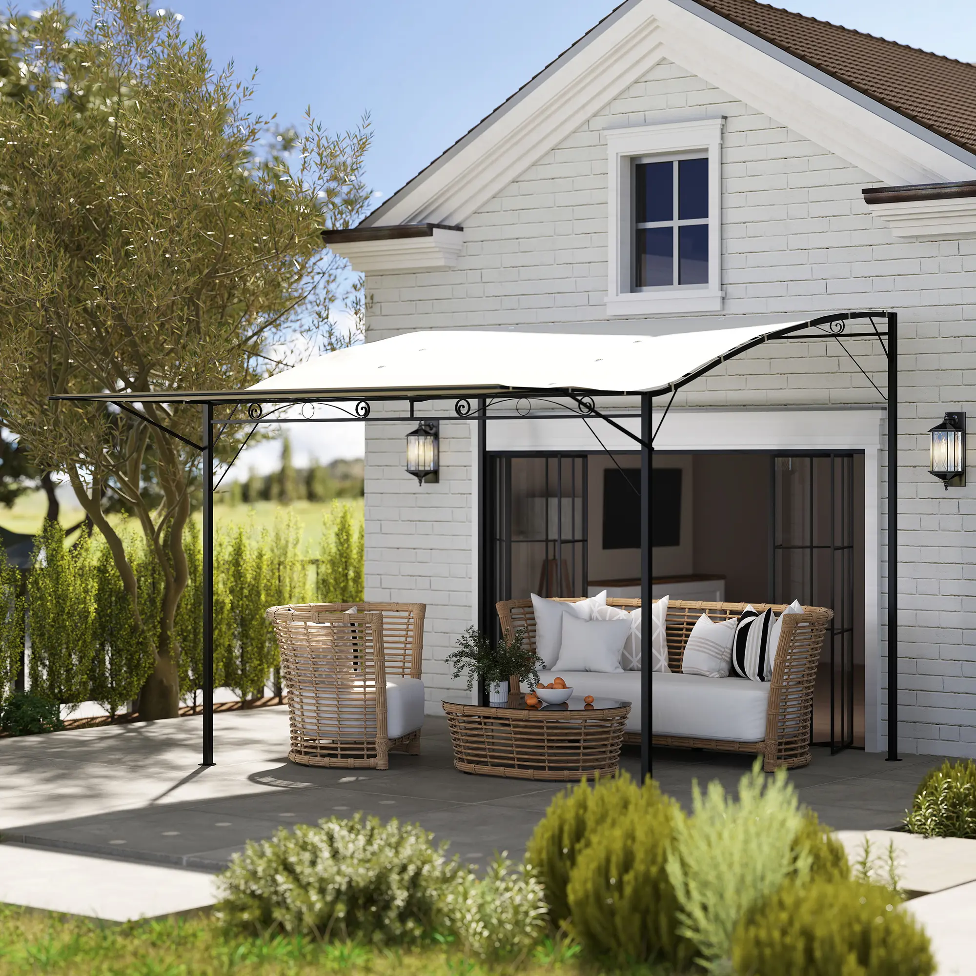 10 x 8 Outdoor Pergola and Patio Gazebo for Garden, Camper, Deck, Doors and Windows, Cream White