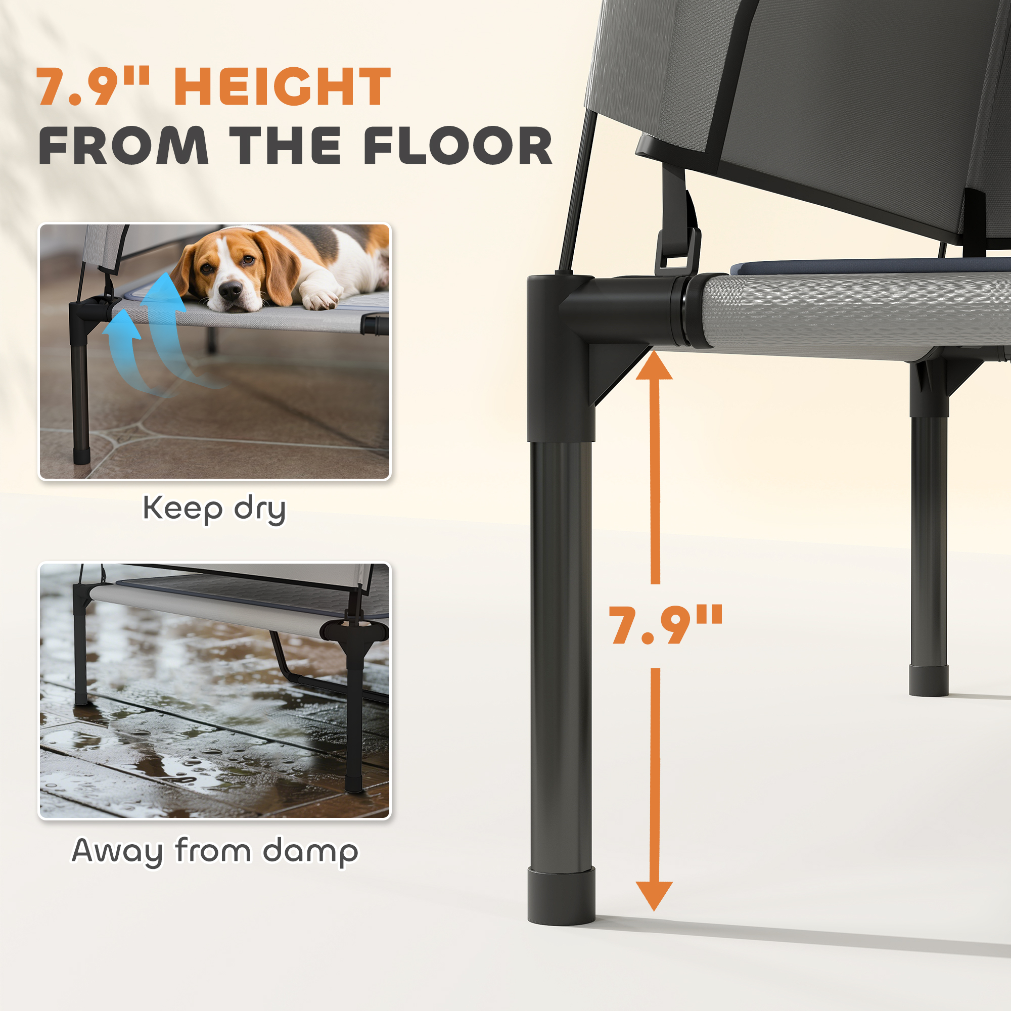  Elevated Dog Bed with Removable Canopy, Portable Outside Raised Pet Cot with Cooling Pad, Storage Bag, 36" x 29.5" x 35"