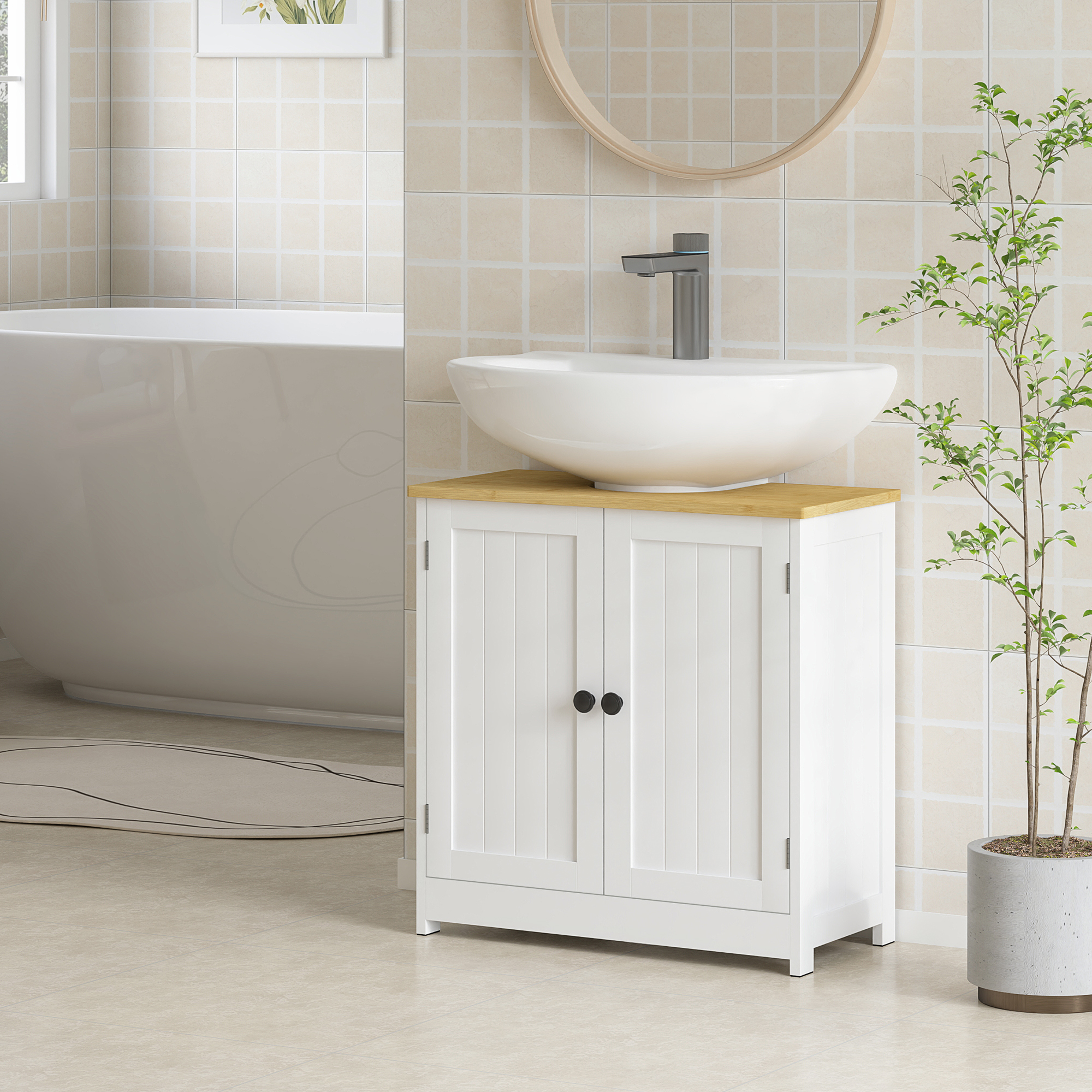  Bathroom Vanities Under Sink Storage Cabinet Cupboard with 2 Doors, 23.5" x 11.75" x 24", White