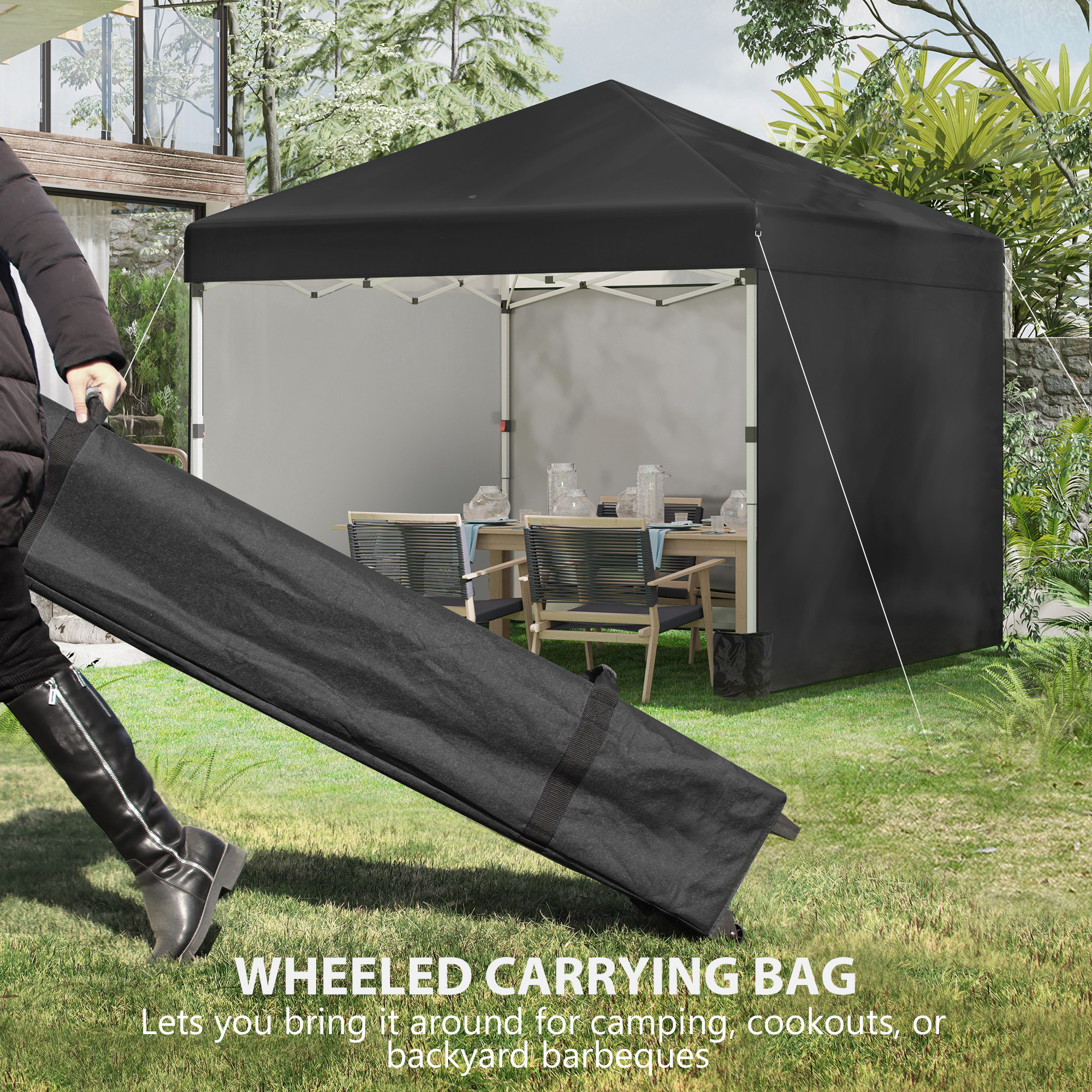 10′ x 10′ Pop Up Canopy Tent with 3 Sidewalls, Leg Weight Bags and Carry Bag, Height Adjustable, Instant Party Tent Event Shelter Gazebo for Garden, Patio, Black