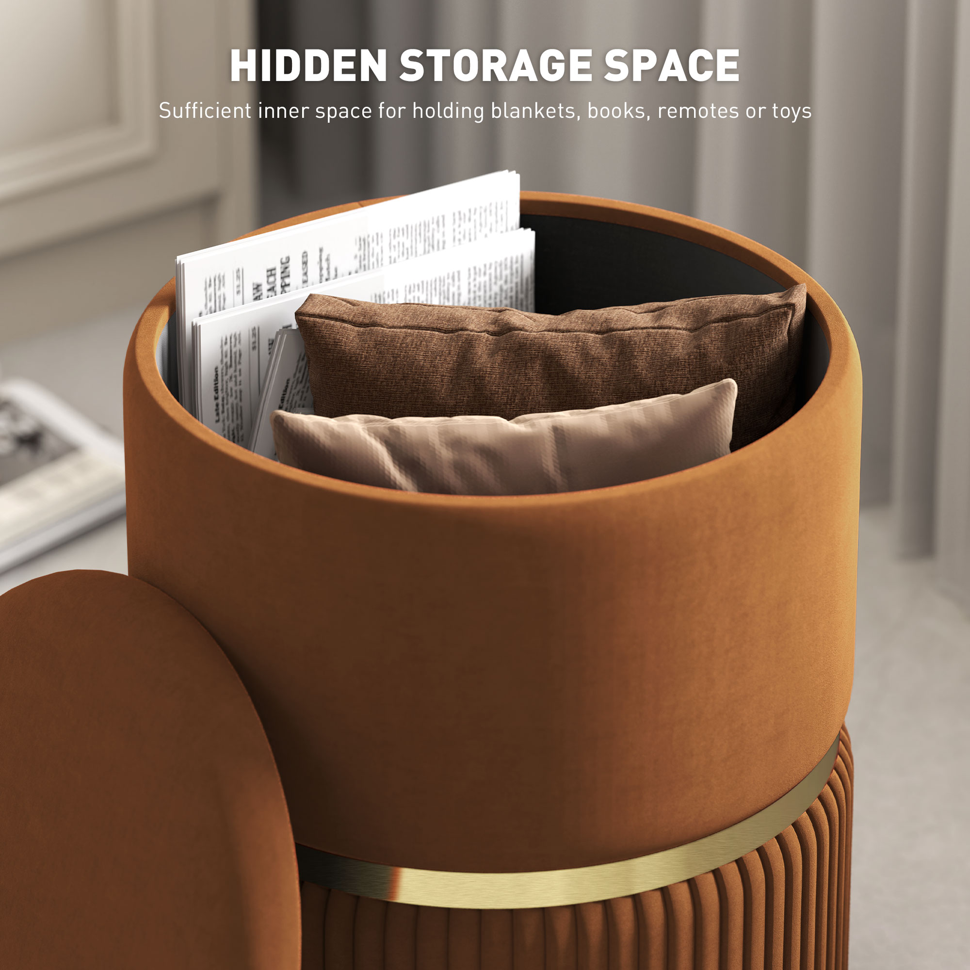 Velvet-Feel Storage Ottoman - Brown — image 5