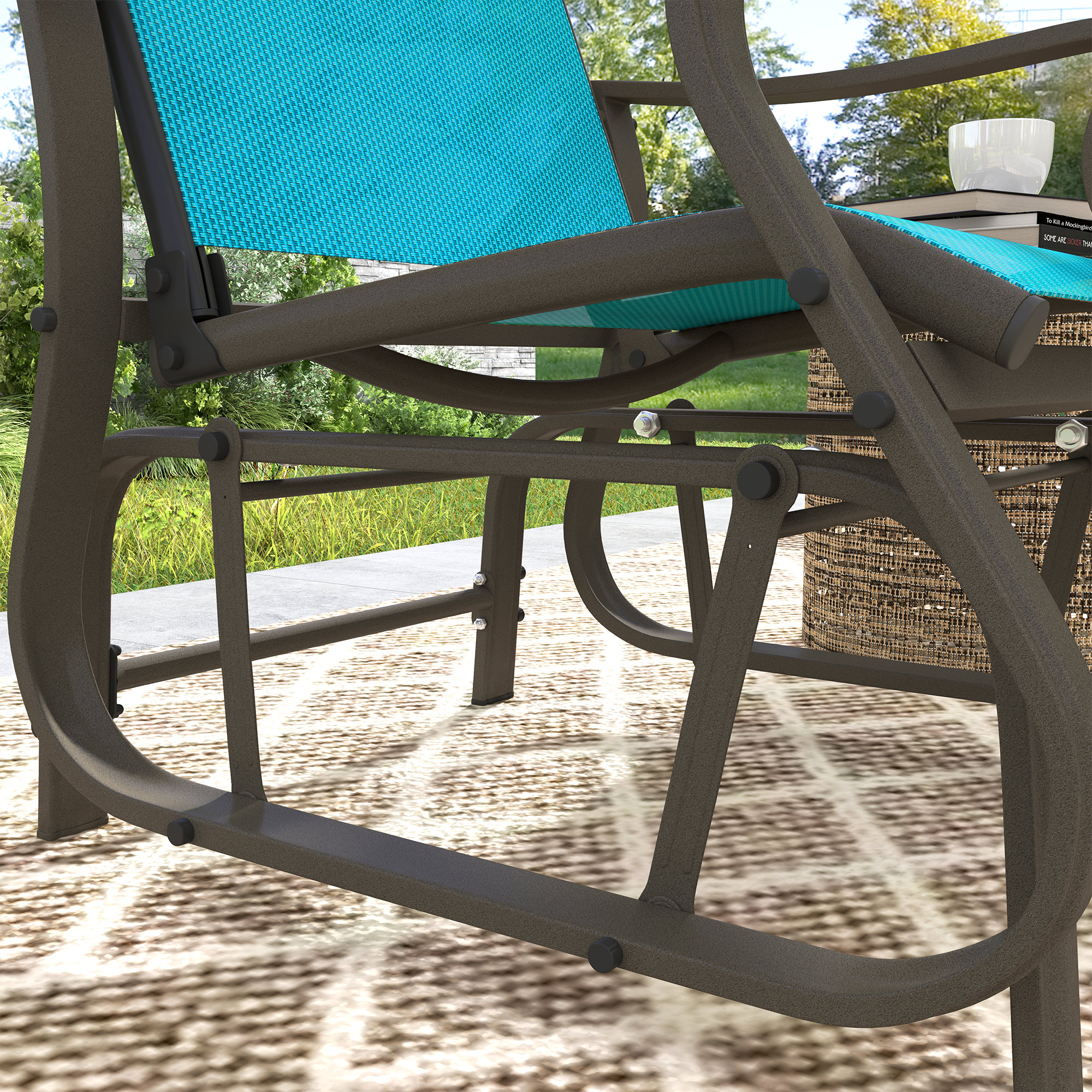 Outdoor Glider Chair Patio Glider Swing Chair with Mesh Seat, Steel Frame for Backyard, Garden, Porch, Blue