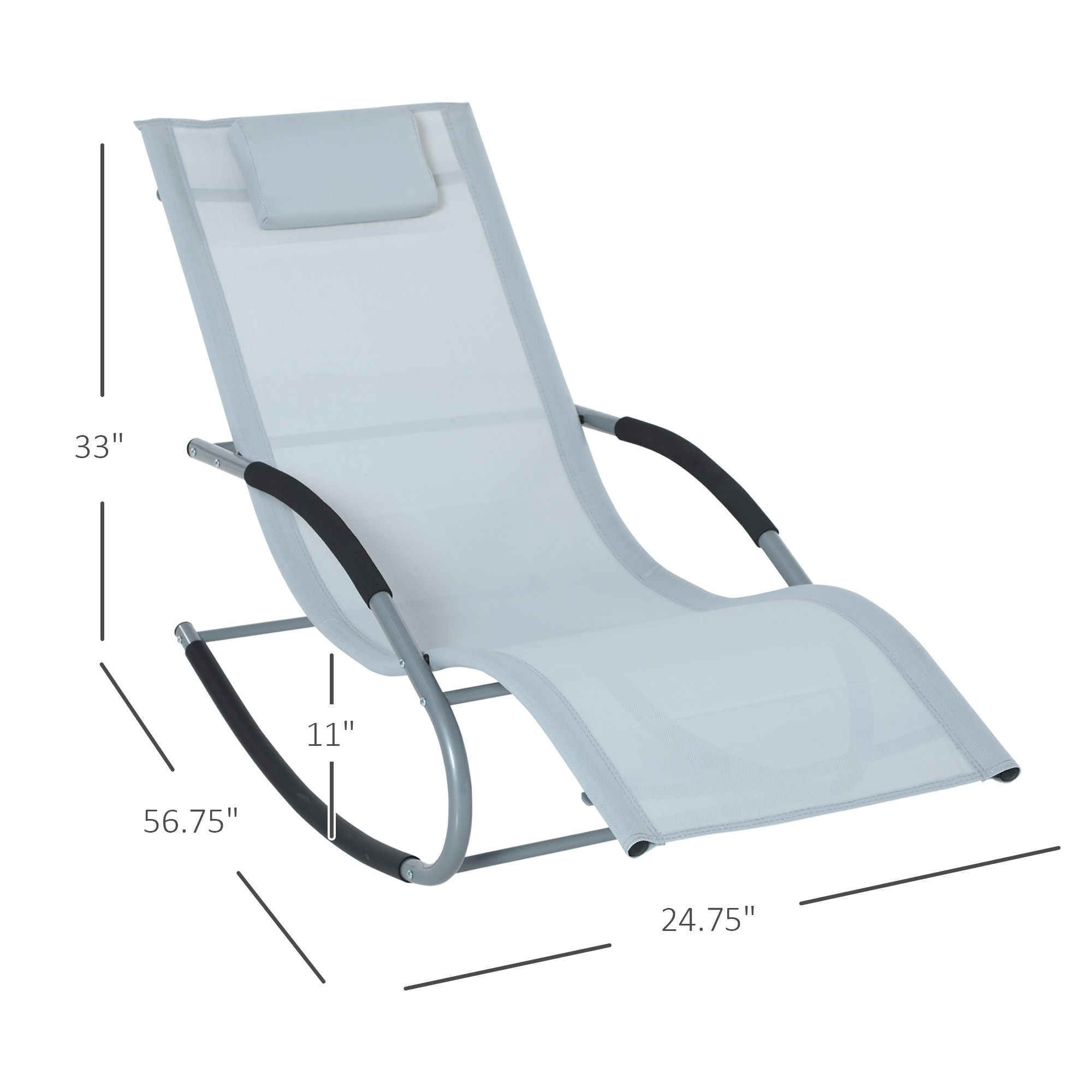  Zero Gravity Rocking Chair Outdoor Chaise Lounge Chair Recliner Rocker with Detachable Pillow and Weather-Fighting Fabric for Patio, Deck, Pool, Gray