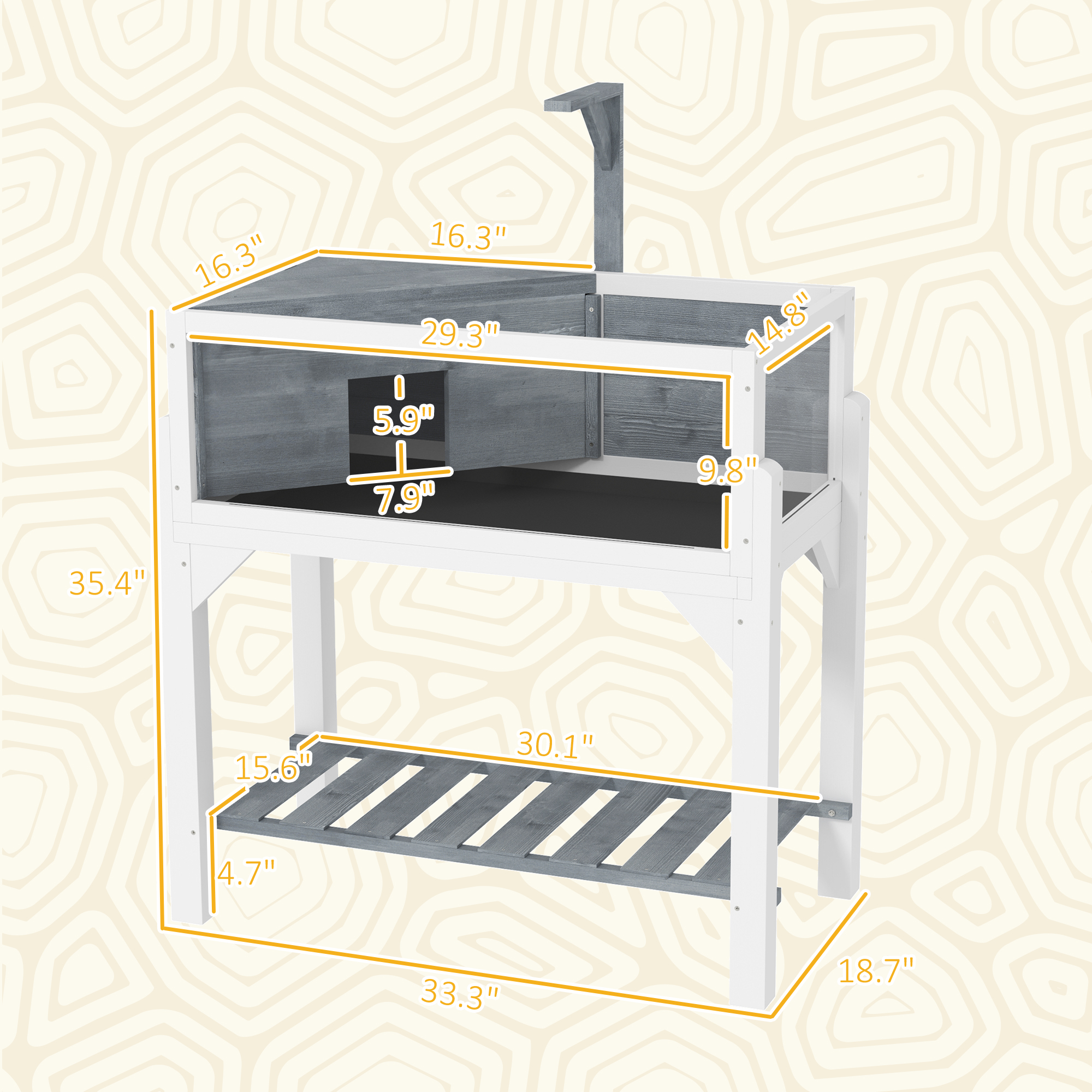  Wooden Tortoise Habitat with Storage Shelf, Tortoise Enclosure with Clear Windows, Openable Top, Lamp Holder, Gray