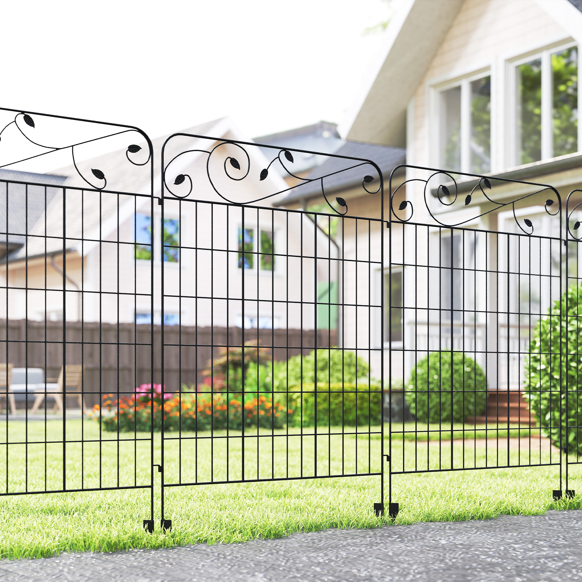 Garden Fence, 4 Pack Steel Fence Panels, 11.5 L x 43" H, Rust-Resistant Decorative Border Flower Edging for Yard, Landscape, Patio, Outdoor Decor, Square Vines