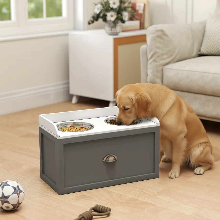 Pet Feeding Station Dish Bowl Set with Storage, 2 Elevated
