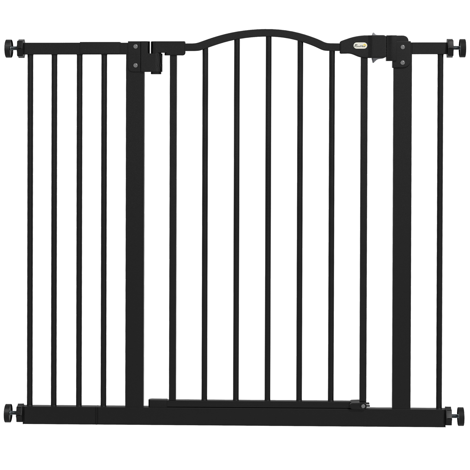 PawHut Metal 74-94cm Adjustable Pet Gate Safety Barrier W/ Auto-Close Door Black - Image 1