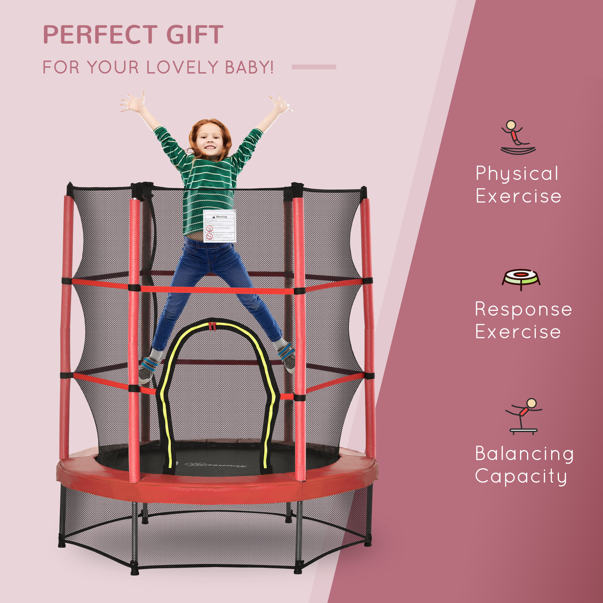 Φ5FT Kids Trampoline with Enclosure Net for Age 3 to 6 Years Red — photo 4