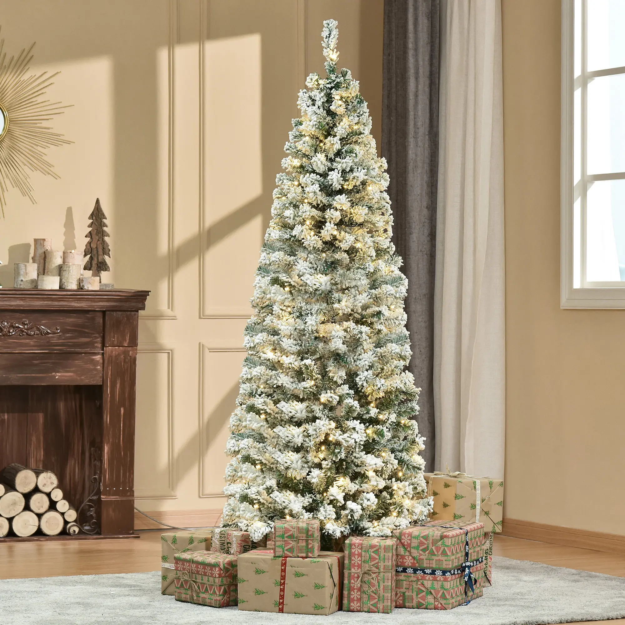 6ft Pre-Lit Snow-Flocked Slim Douglas Fir Artificial