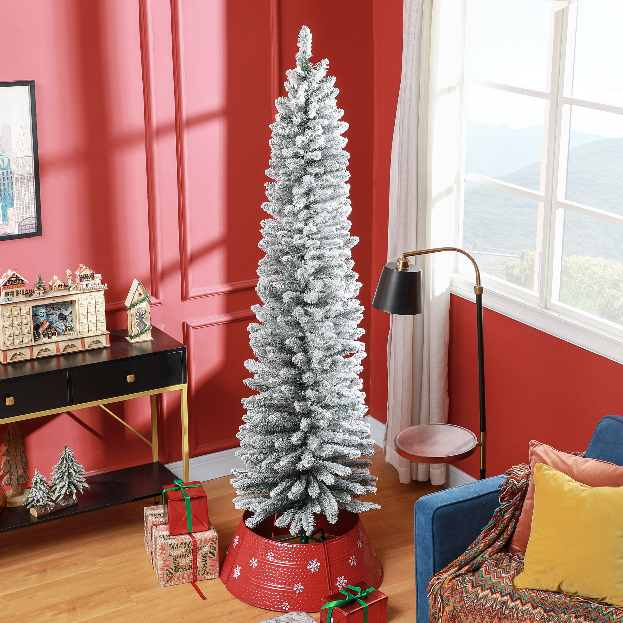 7ft Artificial Snowy Pencil Christmas Tree - White — image 4