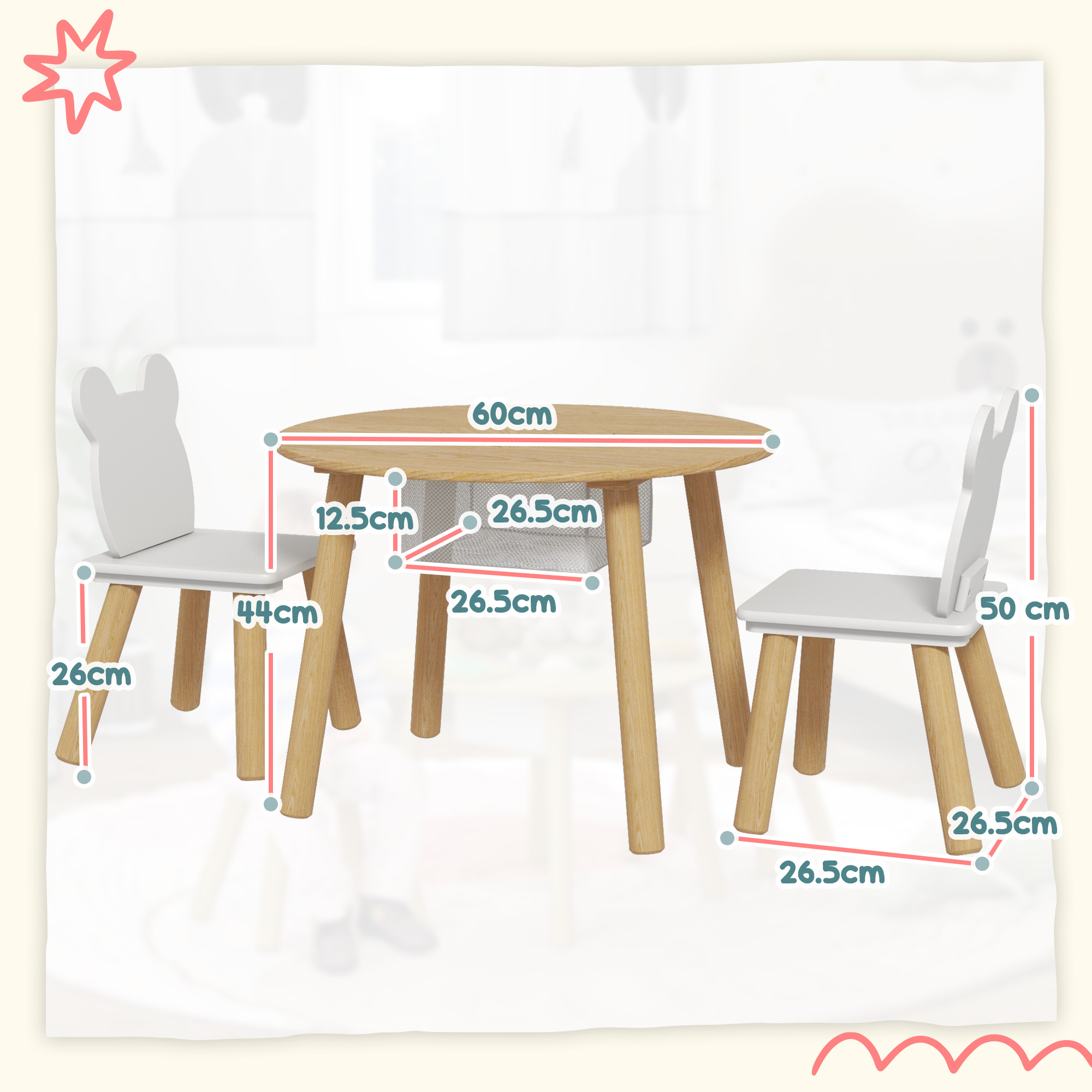 3-Piece Kids Activity Table Set With Centre Mesh Bag, Bear-Shaped Backrest — image 4