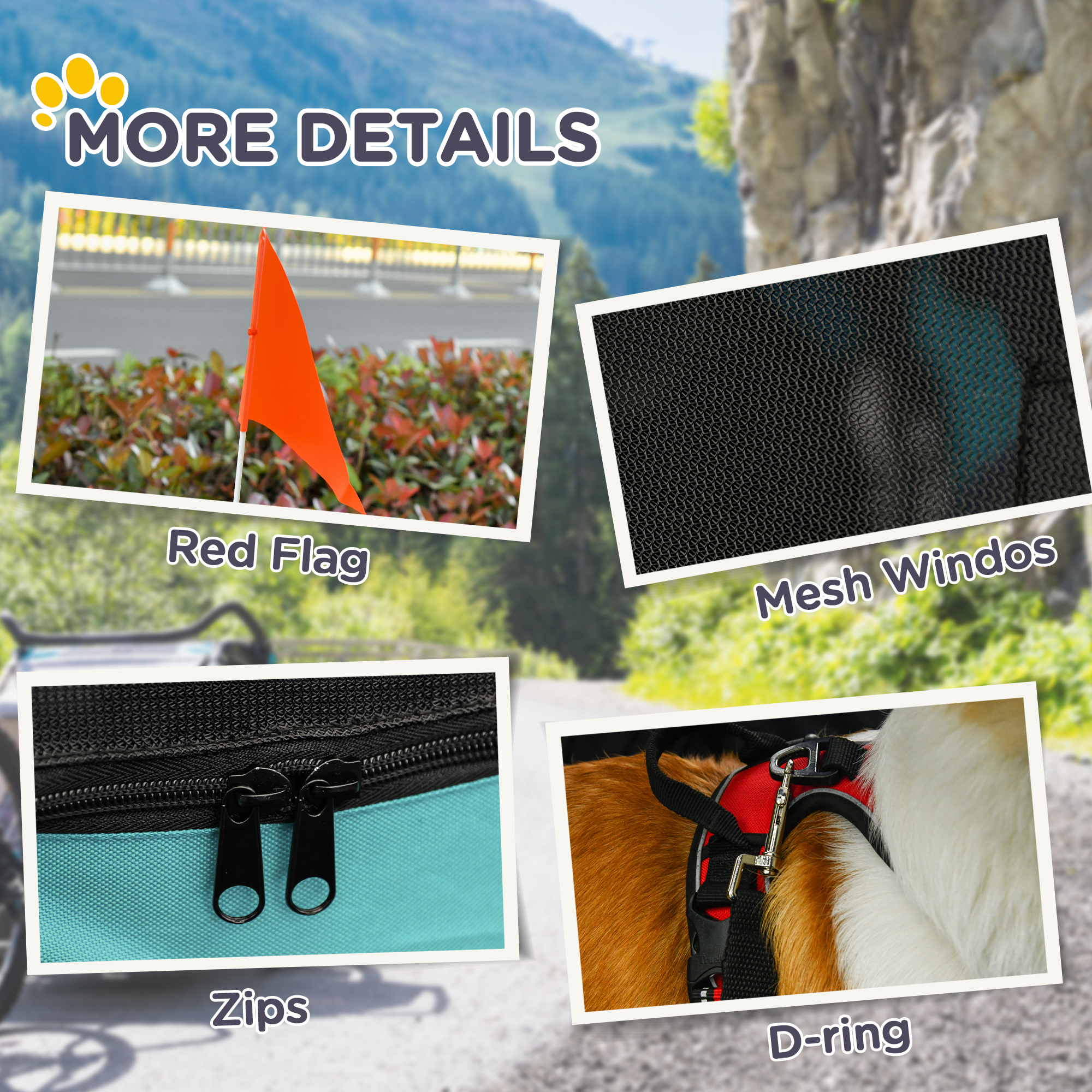 Dog Bike Trailer with 3 Entrances Large Wheels, Green