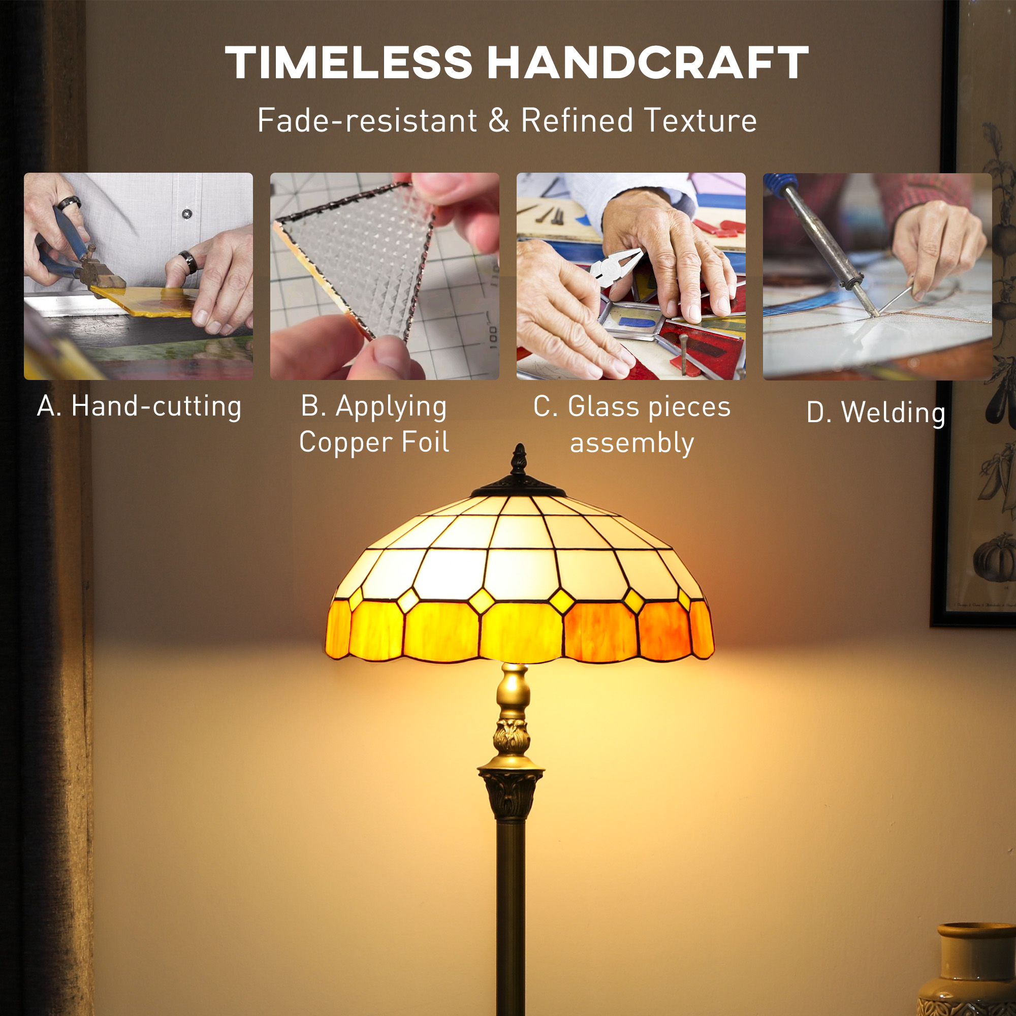 Tiffany-Style Floor Lamp With Handcrafted Stained Glass Shade, 152cm Tall — image 3