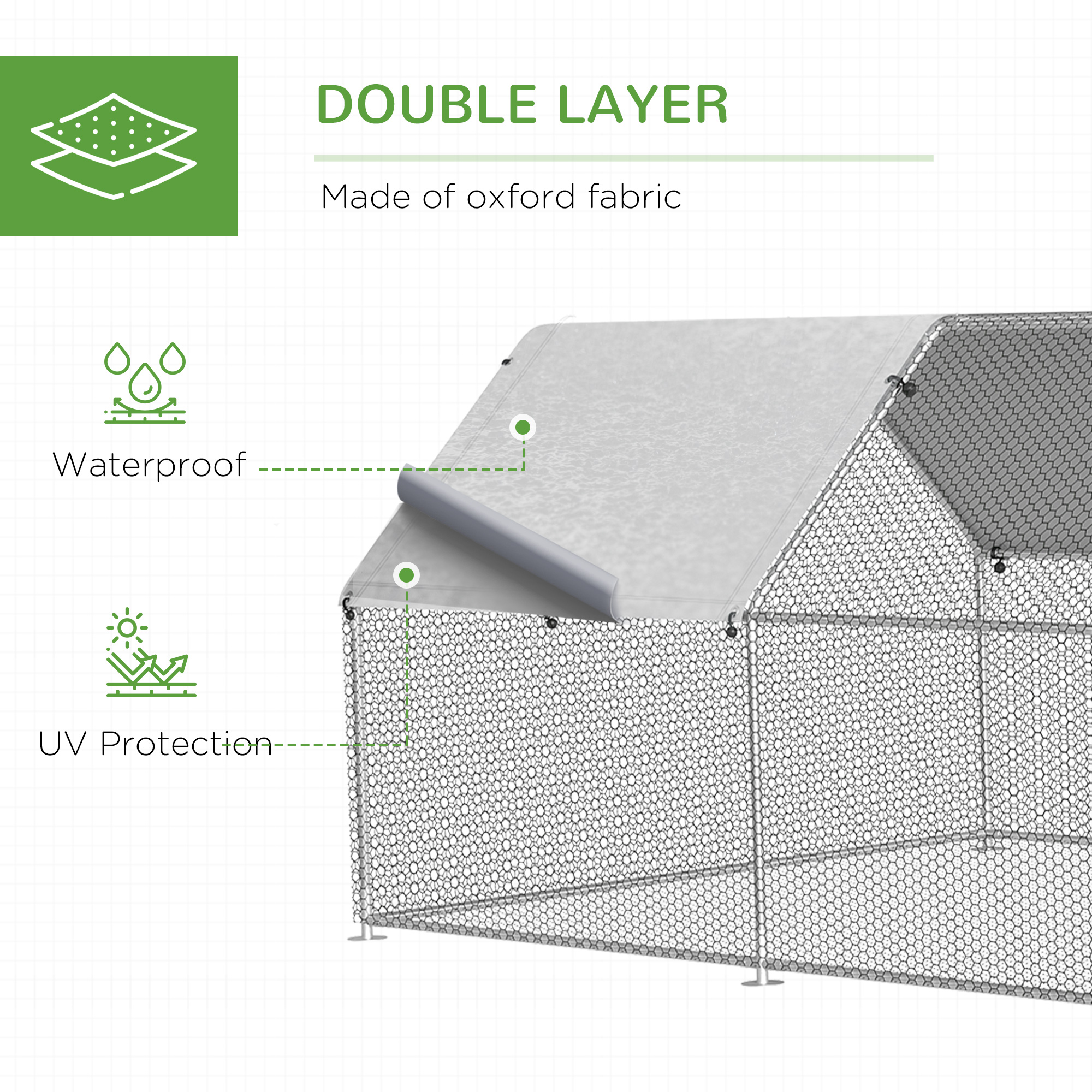  Large Chicken Coop Metal Chicken Run with Waterproof and Anti-UV Cover, Flat Shaped Walk-in Fence Cage Hen House for Outdoor and Yard Farm Use, 1.3" Tube Diameter, 9' x 24' x 6.5'