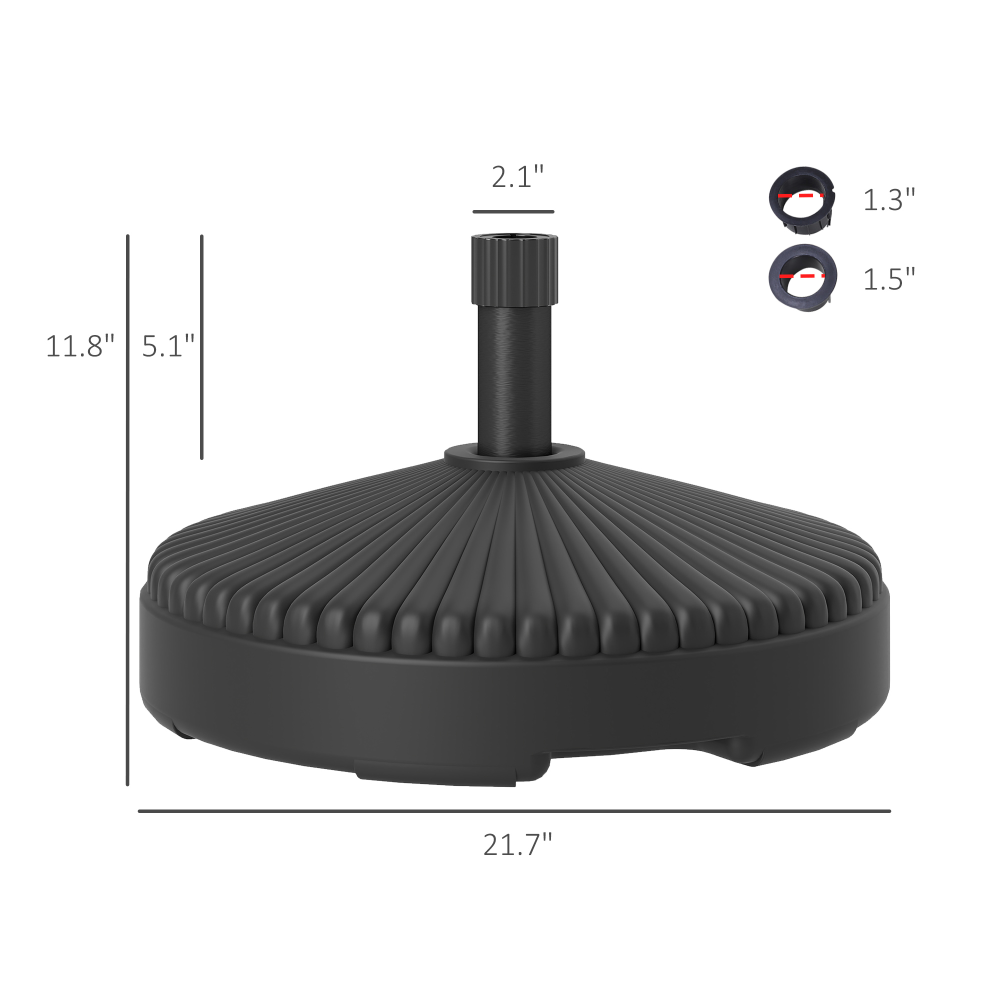 Round Patio Umbrella Base Holder, Heavy Duty Outdoor Umbrella Stand Base, Filled Up to 62lbs with Stand or 51lbs with Water for Garden, Poolside, Black