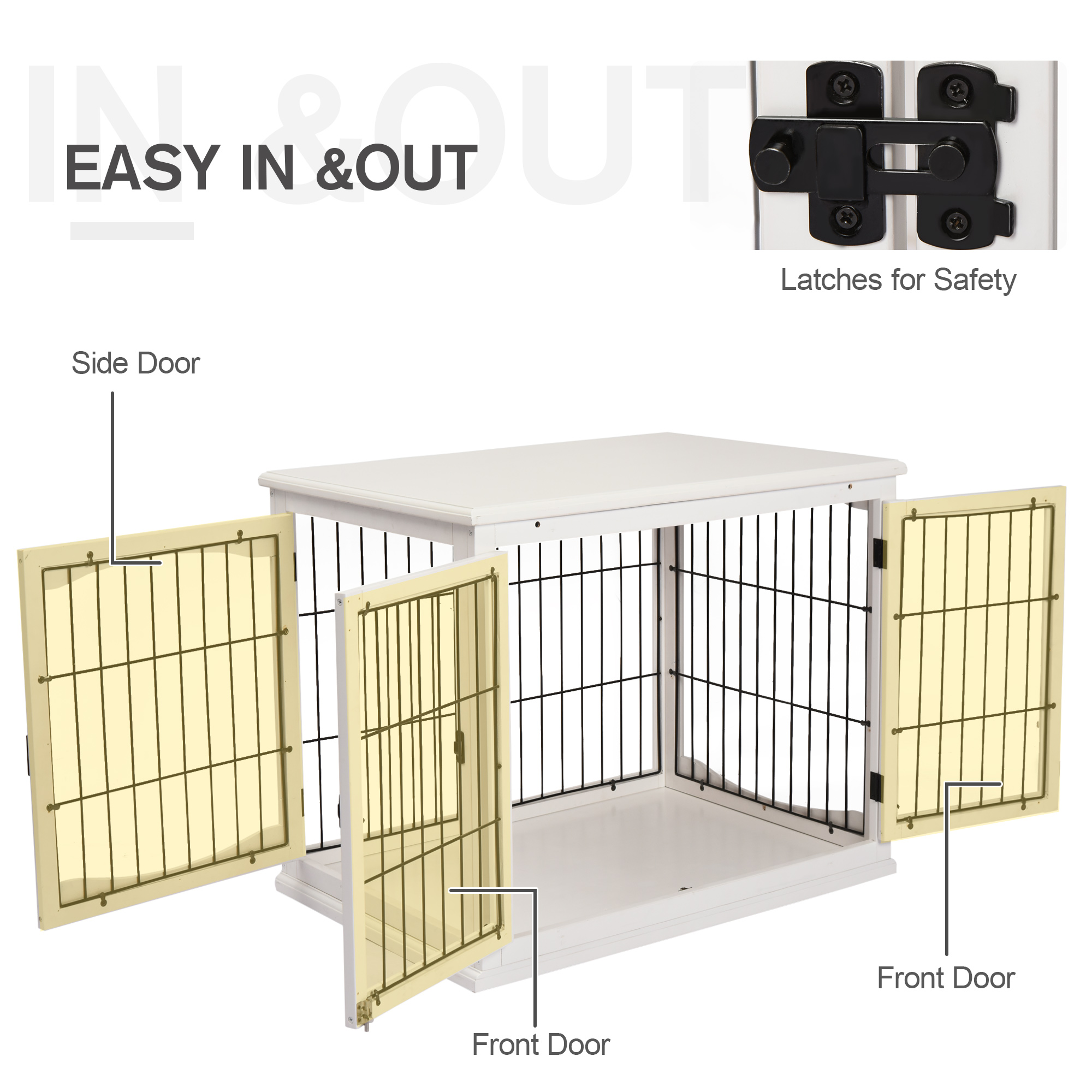  Dog Crate Furniture, 32" Small Dog Cage End Table with 2 Doors, Lockable Door, Puppy Kennel Indoor, White
