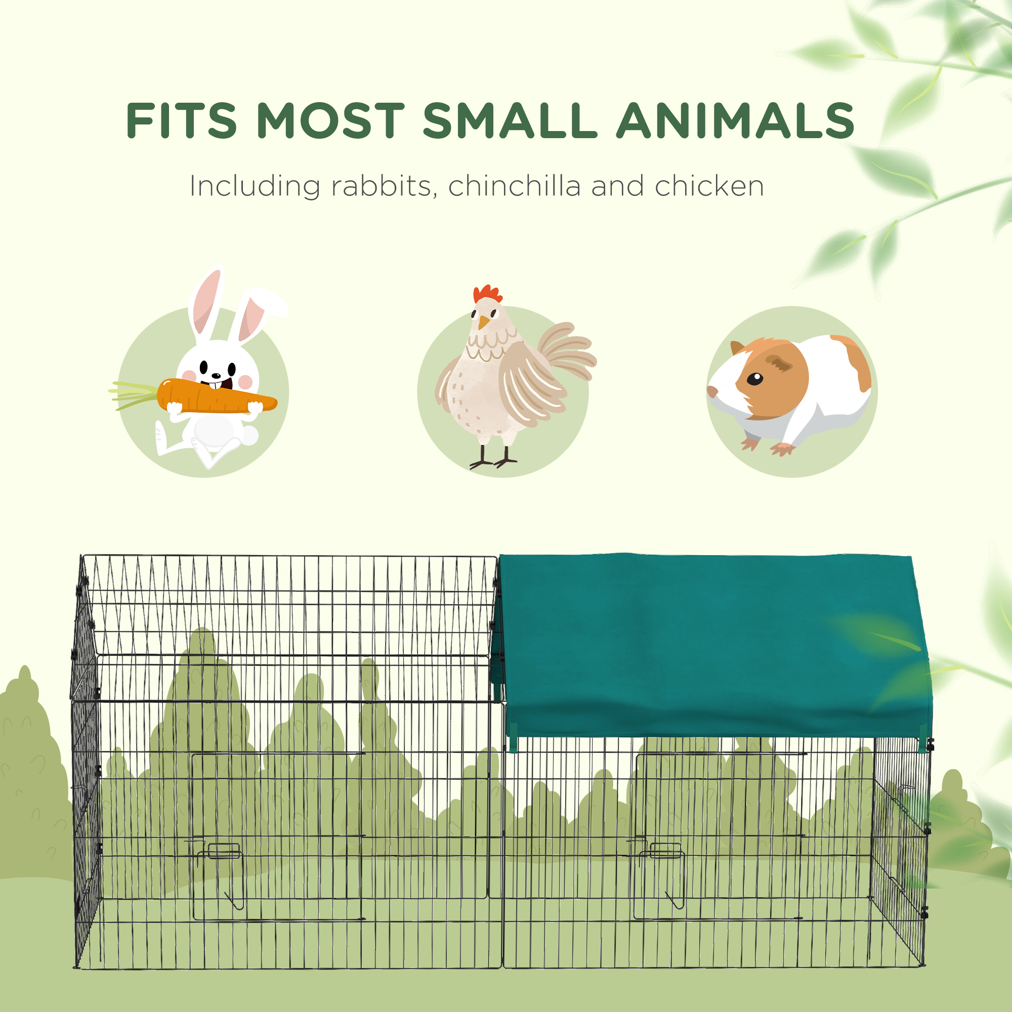  87" Small Animal Playpen with with Roof for Rabbits, Chicken, Chinchillas for Indoor/Outdoor Use, Green