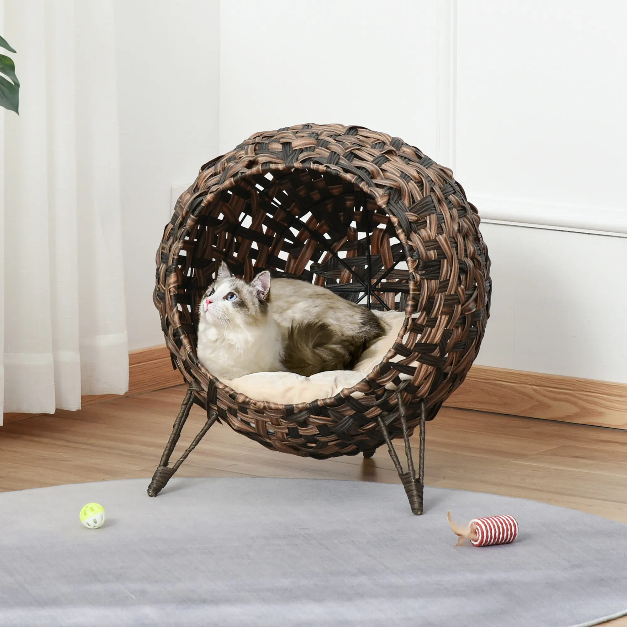 20.5" Weaved Cat Bed, Elevated Hand-woven Braided