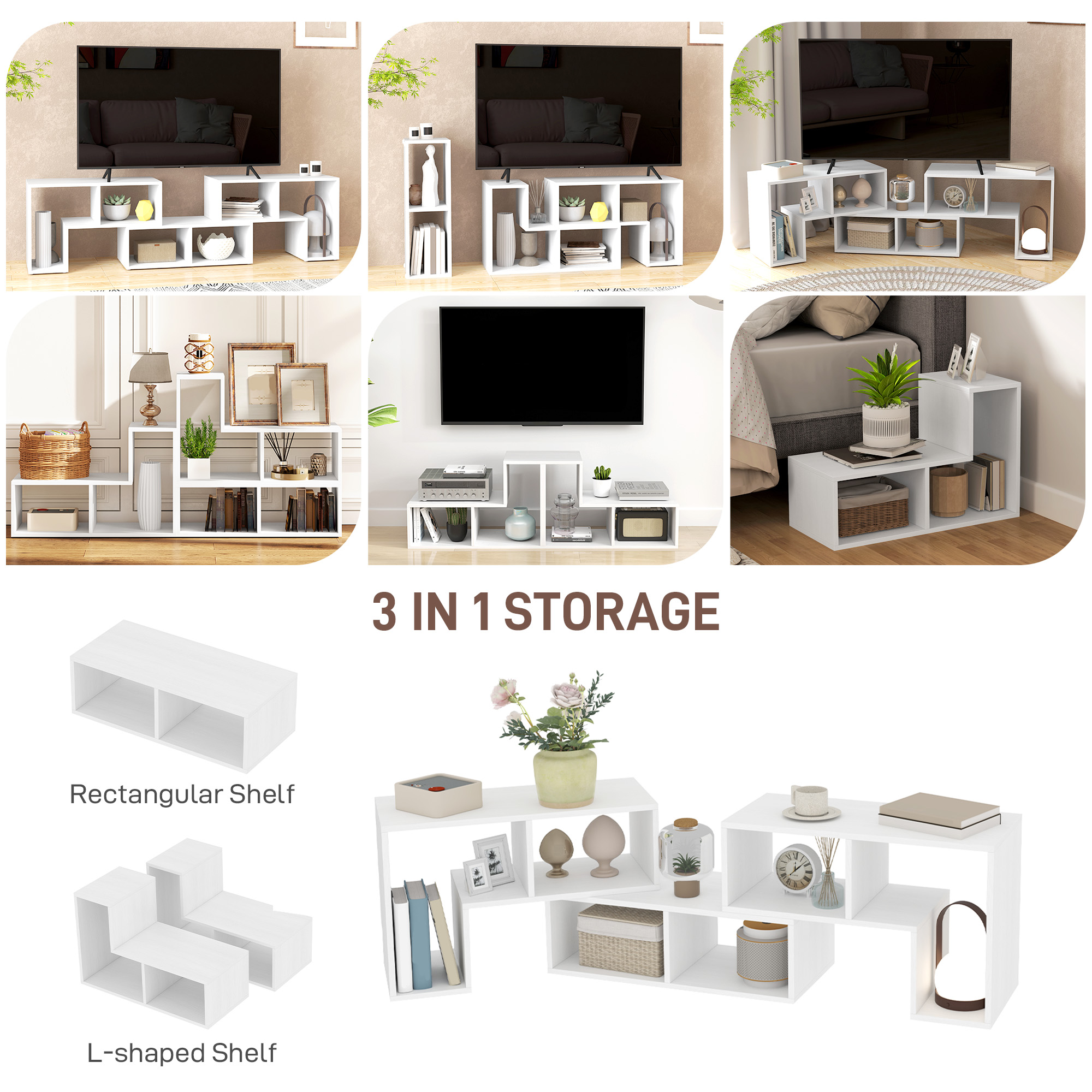 Three-Block Modular TV Stand - White Wood-Effect — image 3