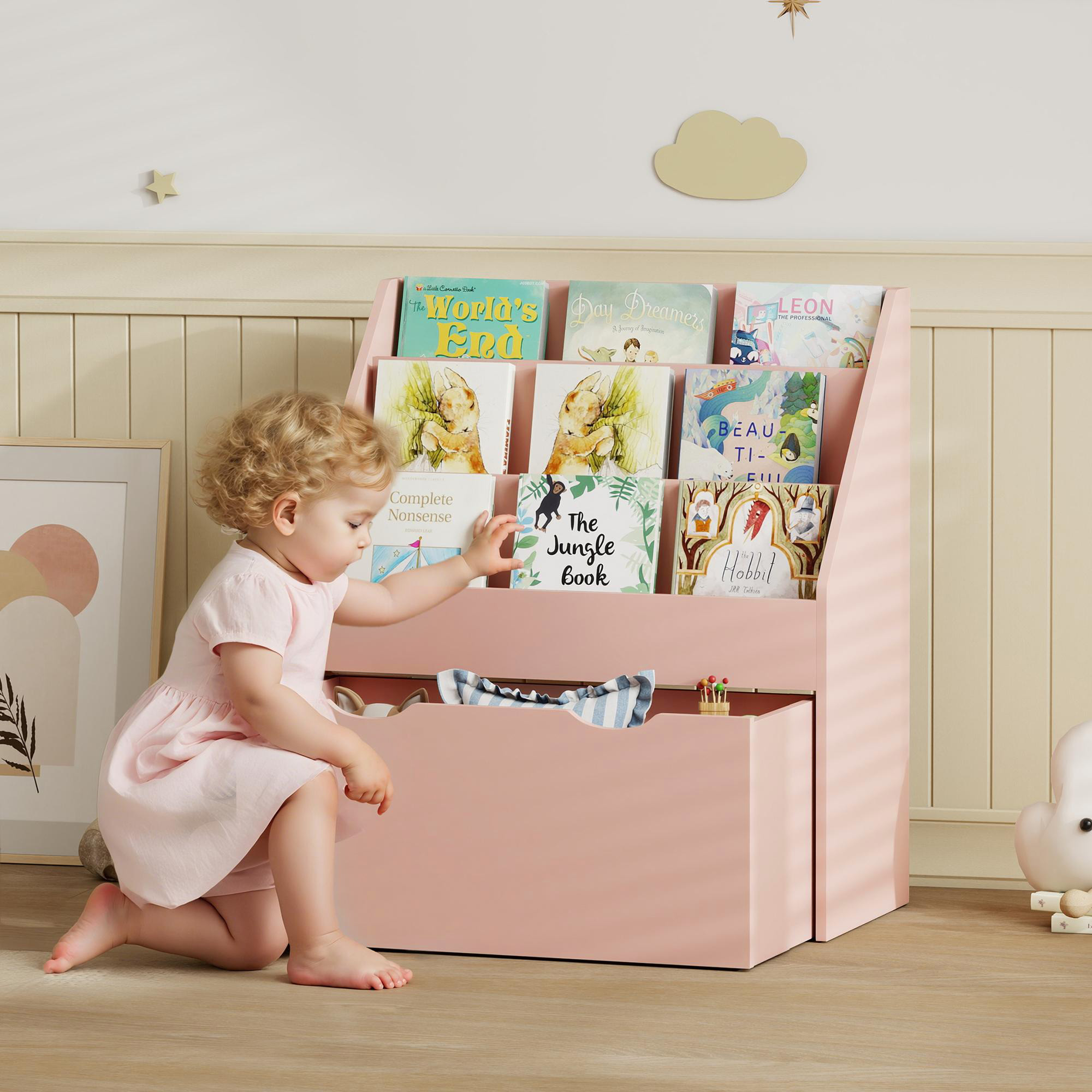 Bookcase For Kids With Shelves, Drawer, Bedroom, PlayroomPink — image 3