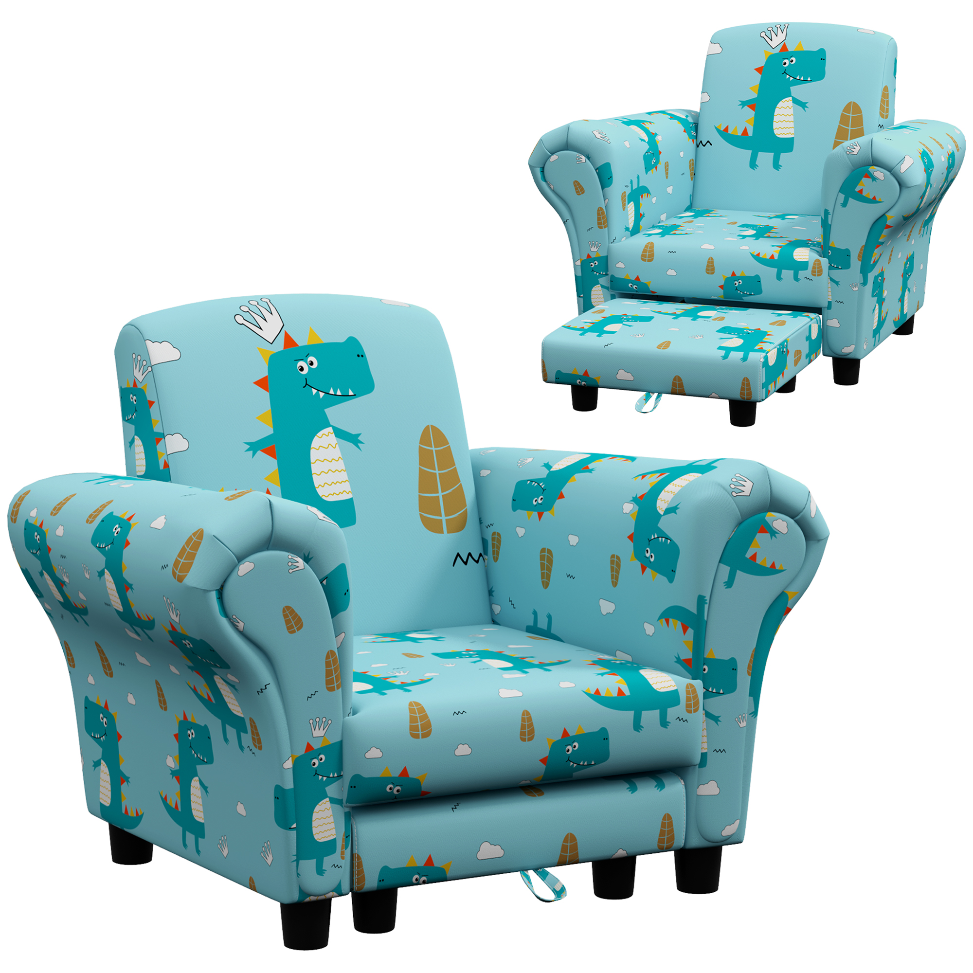 2 Piece Kids Sofa Set With Dinosaur Design, Wooden Frame, For 1.5-3 Years Old — image 3