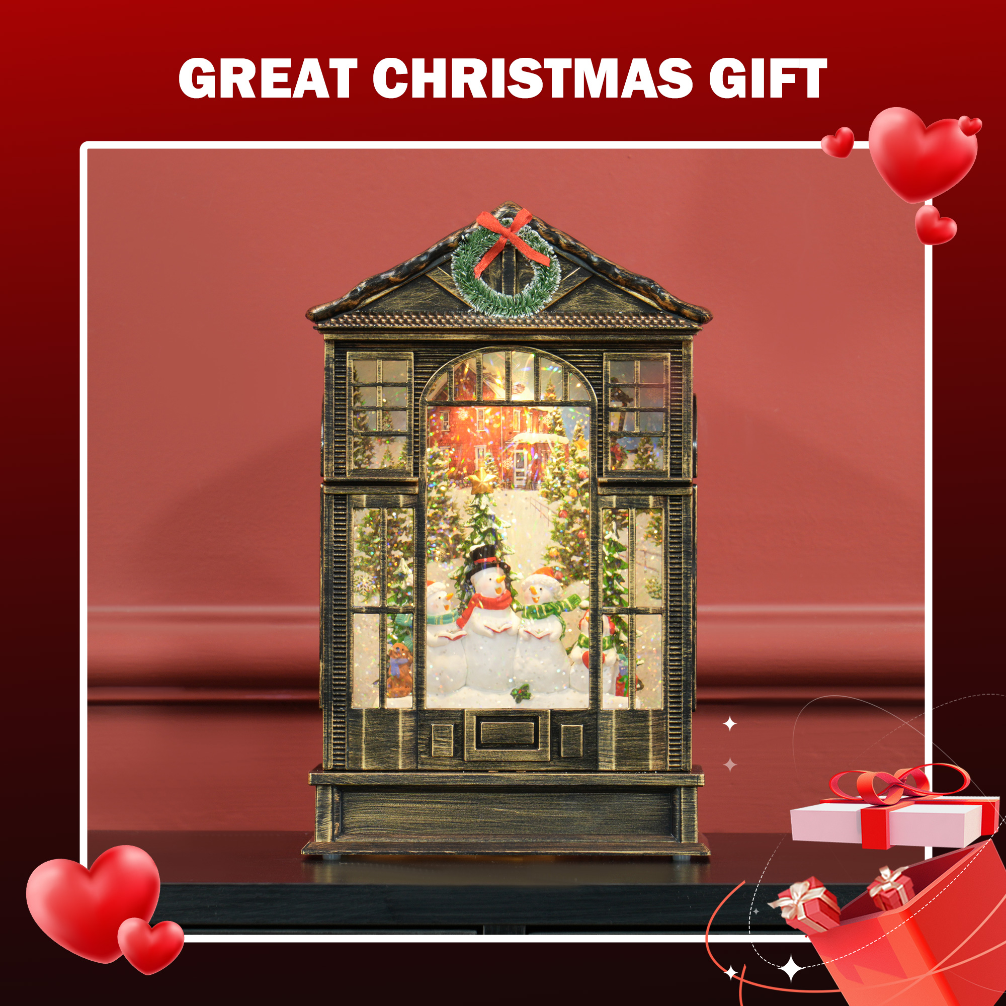 Christmas Snow Globe Lantern With Lights, Musical Swirling Glitter, Battery — image 4