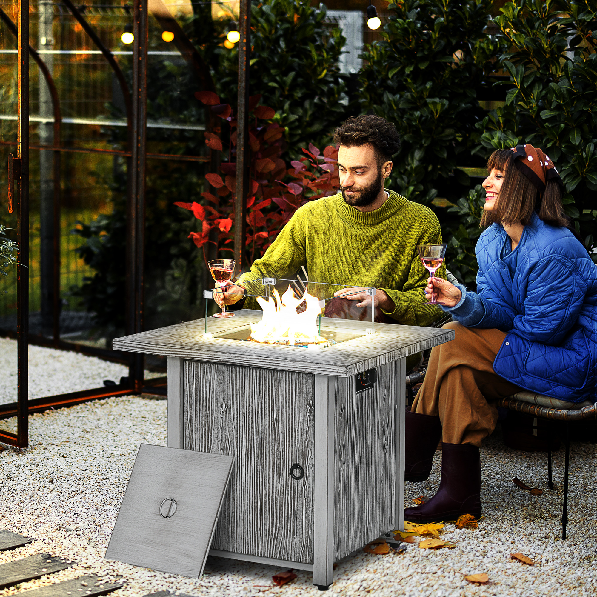 71cm 50,000 BTU Gas Fire Pit Table With Cover And Glass Screen - Grey — image 4