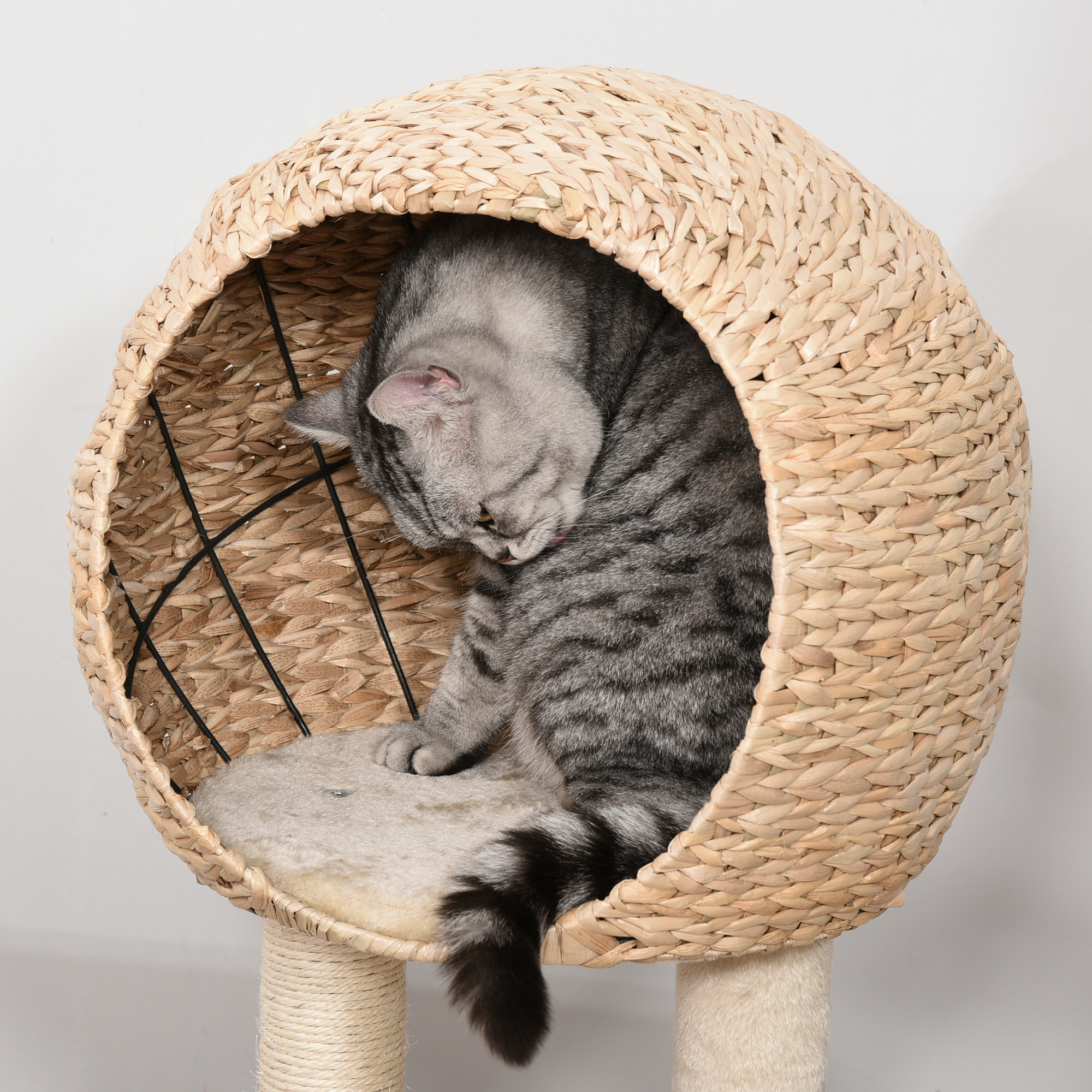  Cat Tree with Sisal Scratching Post Condo and Hanging Rope 39" H, Beige