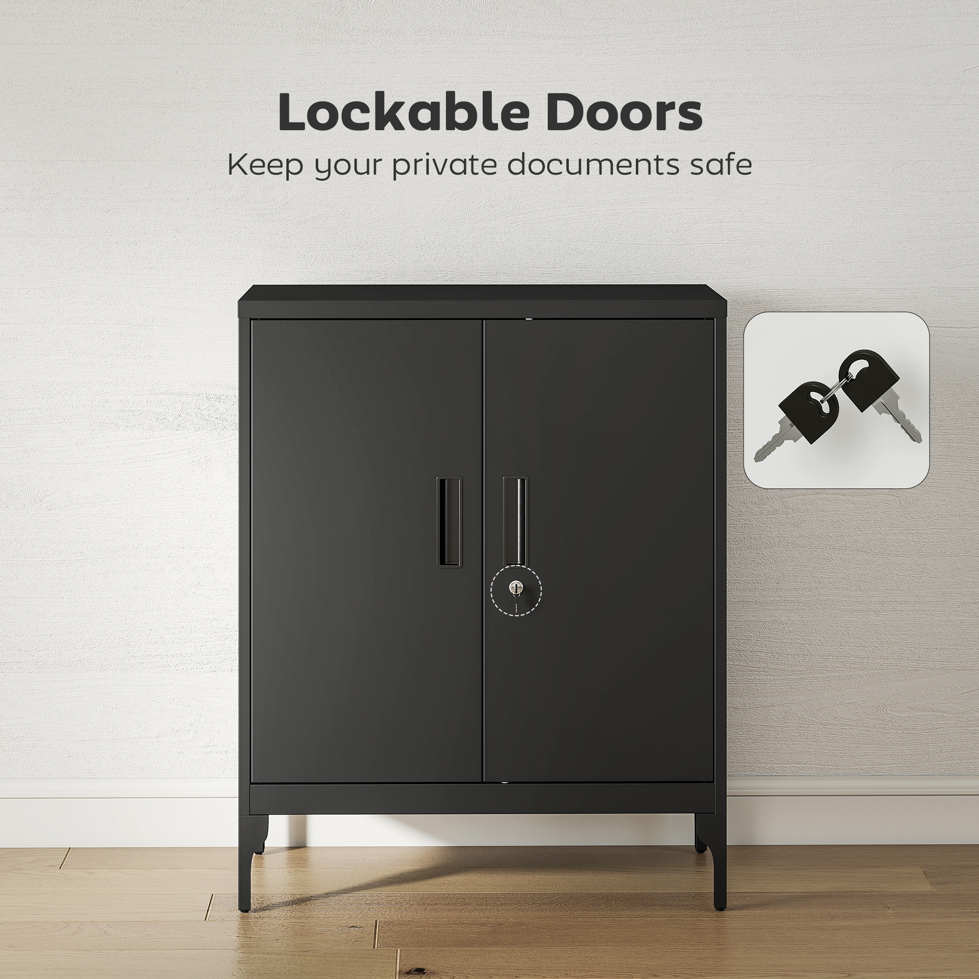 Metal Storage Cabinet With Lock And Adjustable Shelves - Black — image 3