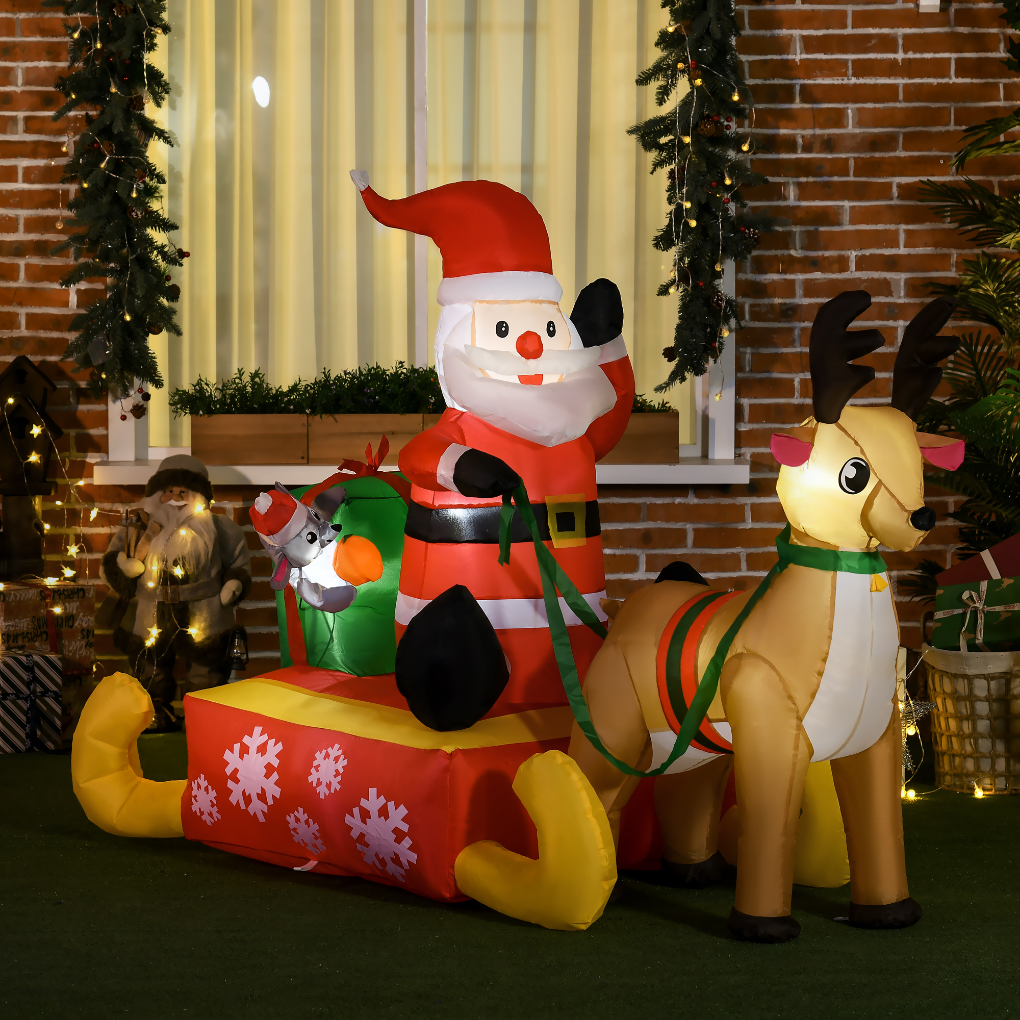4ft Christmas Inflatable Santa Claus Sledge Sleigh Reindeer Blow Up Decoration — image 2