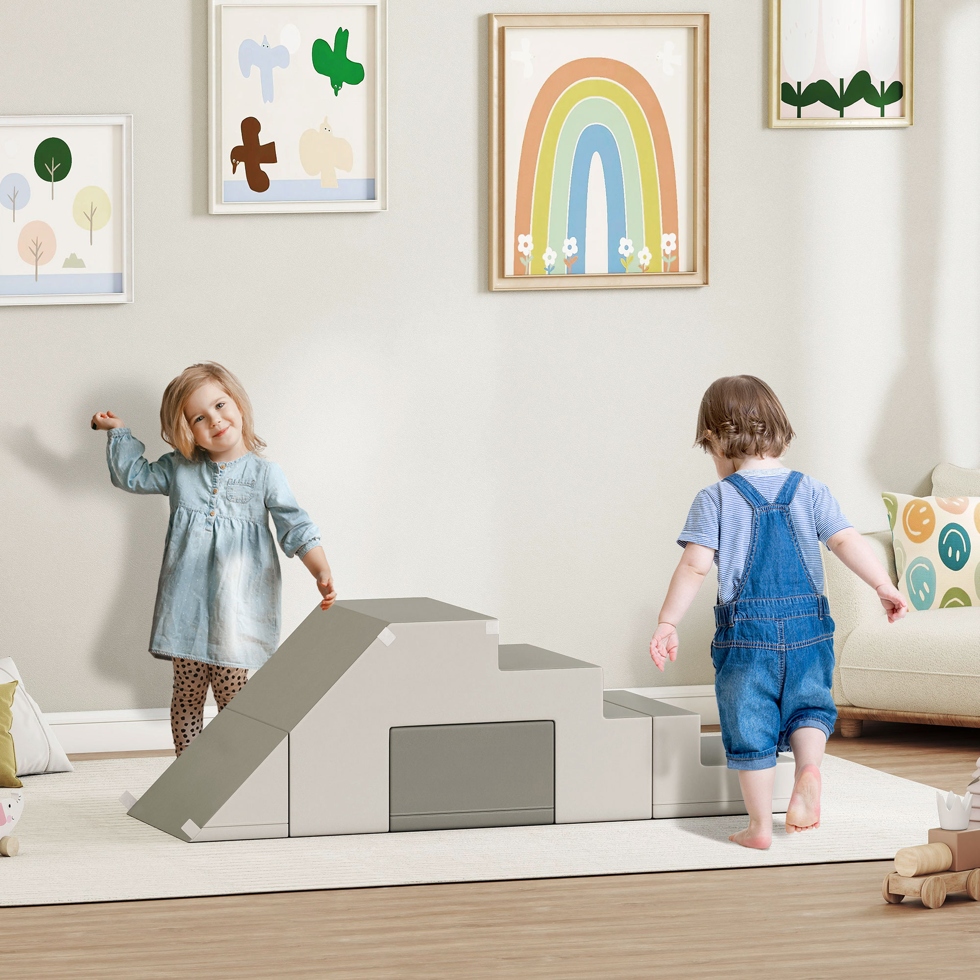 2 Piece Foam Climbing Toys for Toddlers 1-3 Years to Slide, Climb and Crawl, Light Gray