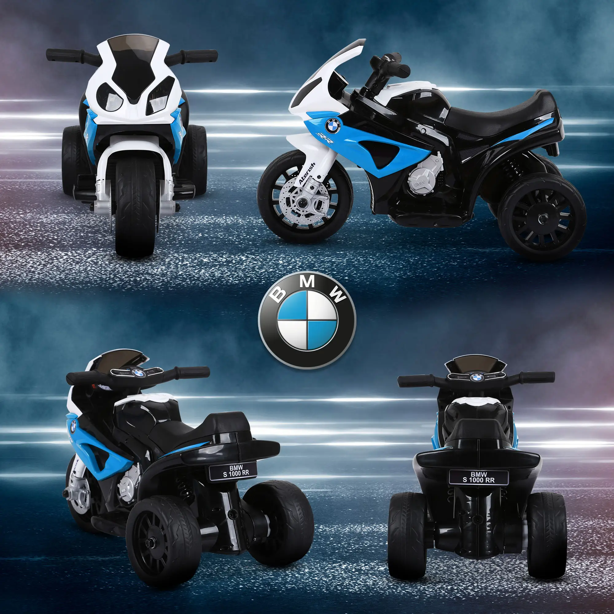 6V 3 Wheeled Electric Motorcycle, Kids Motorcycle Licensed BMW with Headlight, Music, Blue